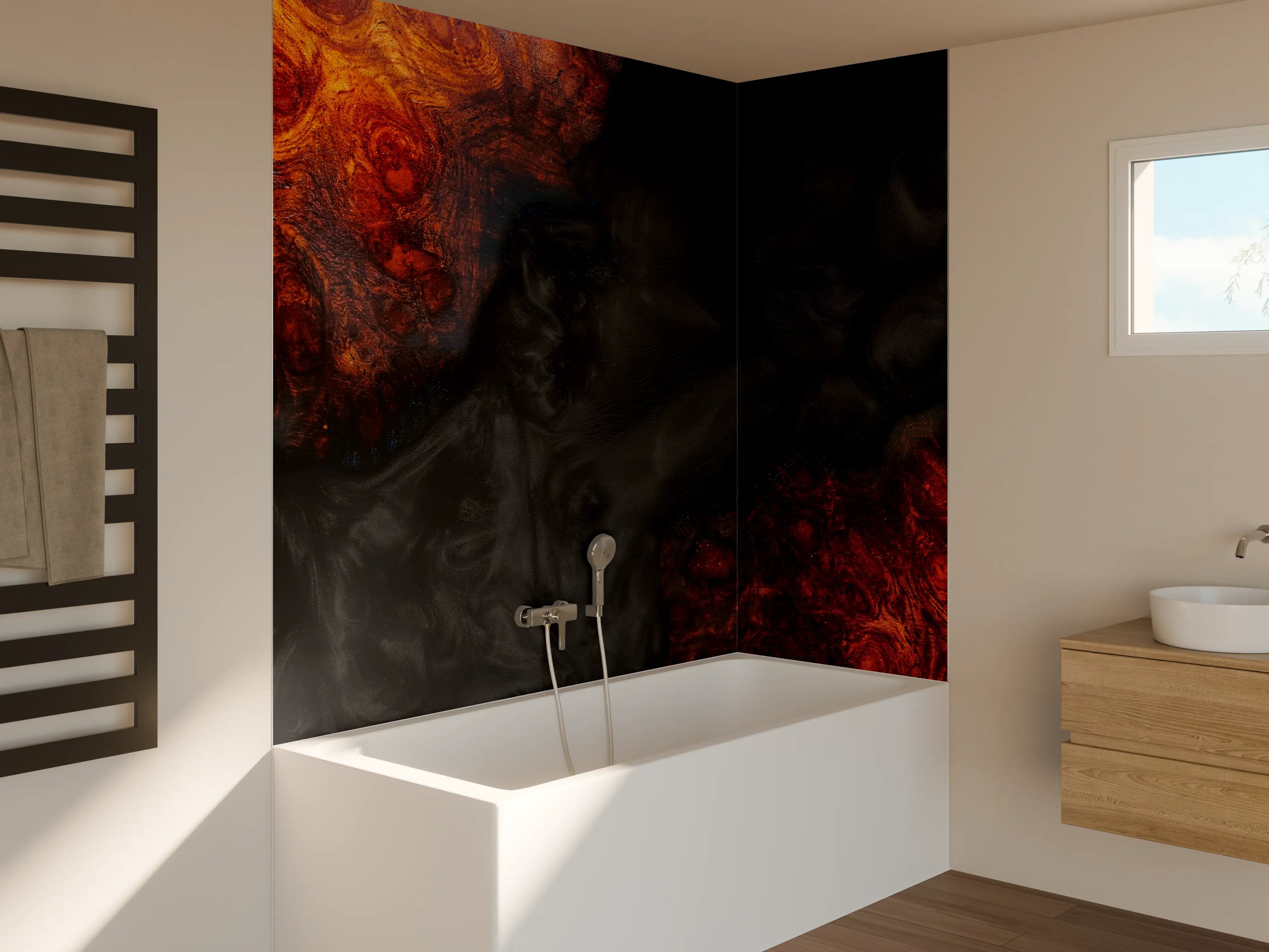 Badewannen-Rückwand - Epoxidharz Maserholz Struktur