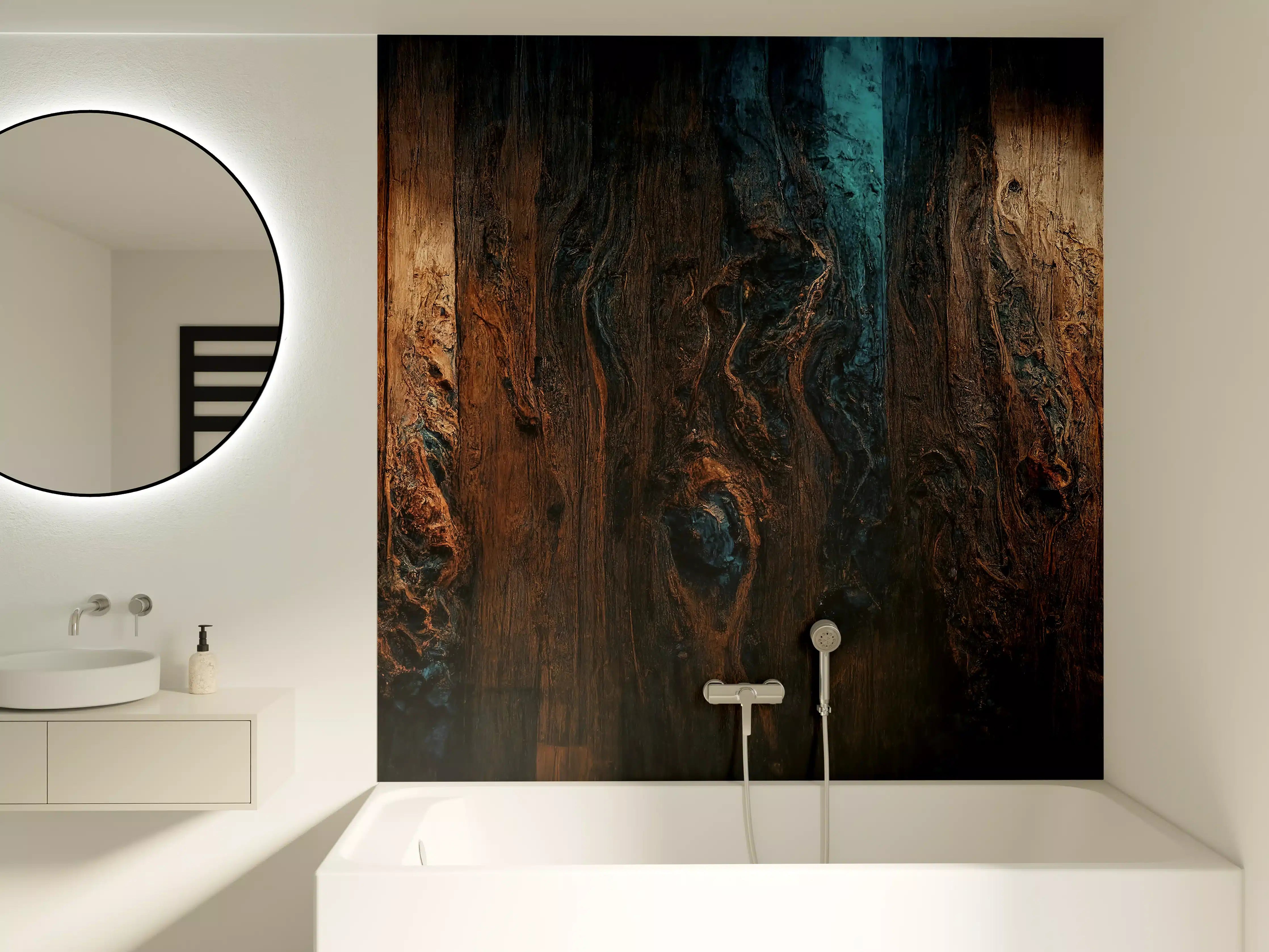 Badewannen-Rückwand - Epoxy-Holztisch mit Blaueffekt