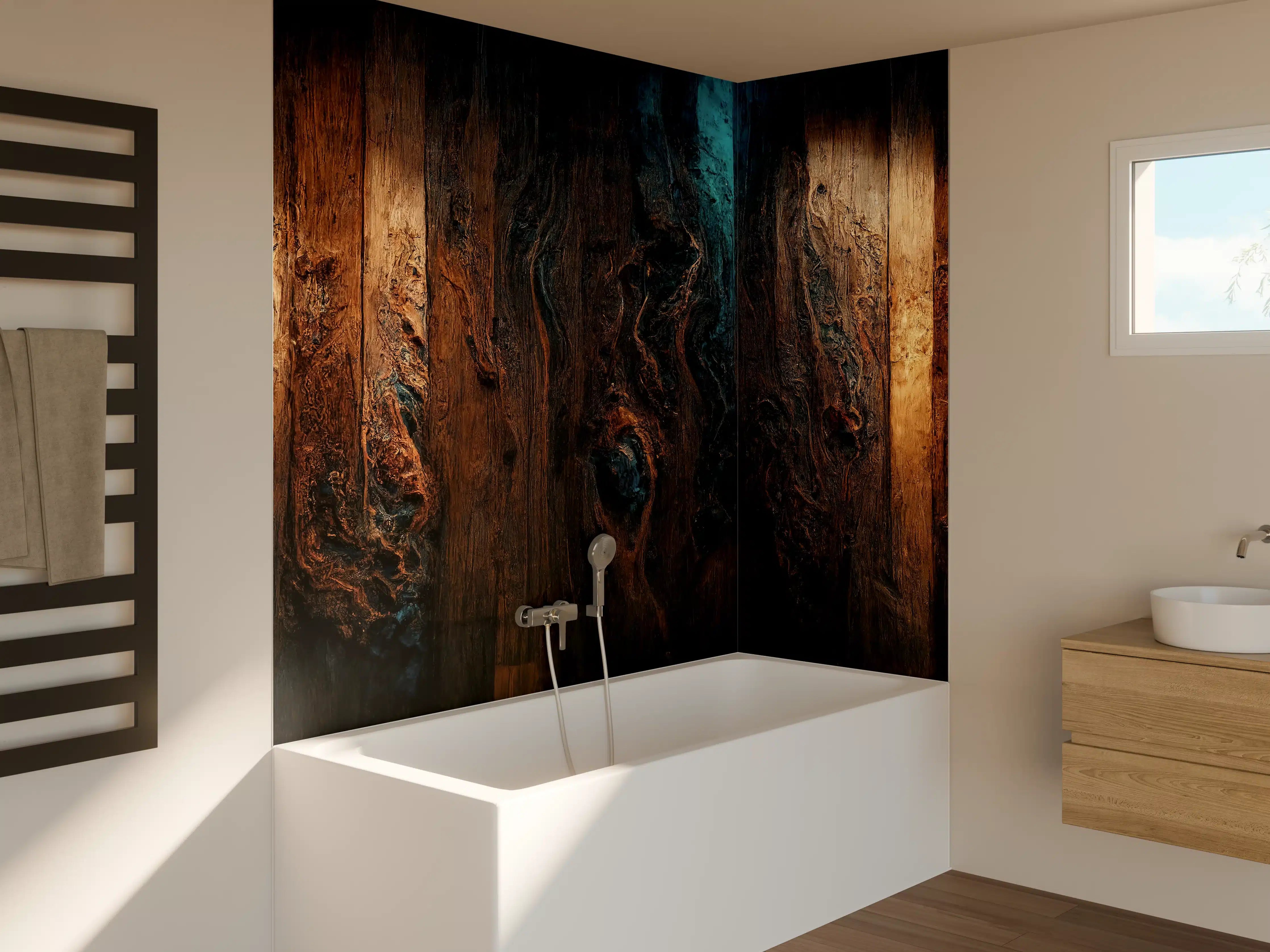 Badewannen-Rückwand - Epoxy-Holztisch mit Blaueffekt