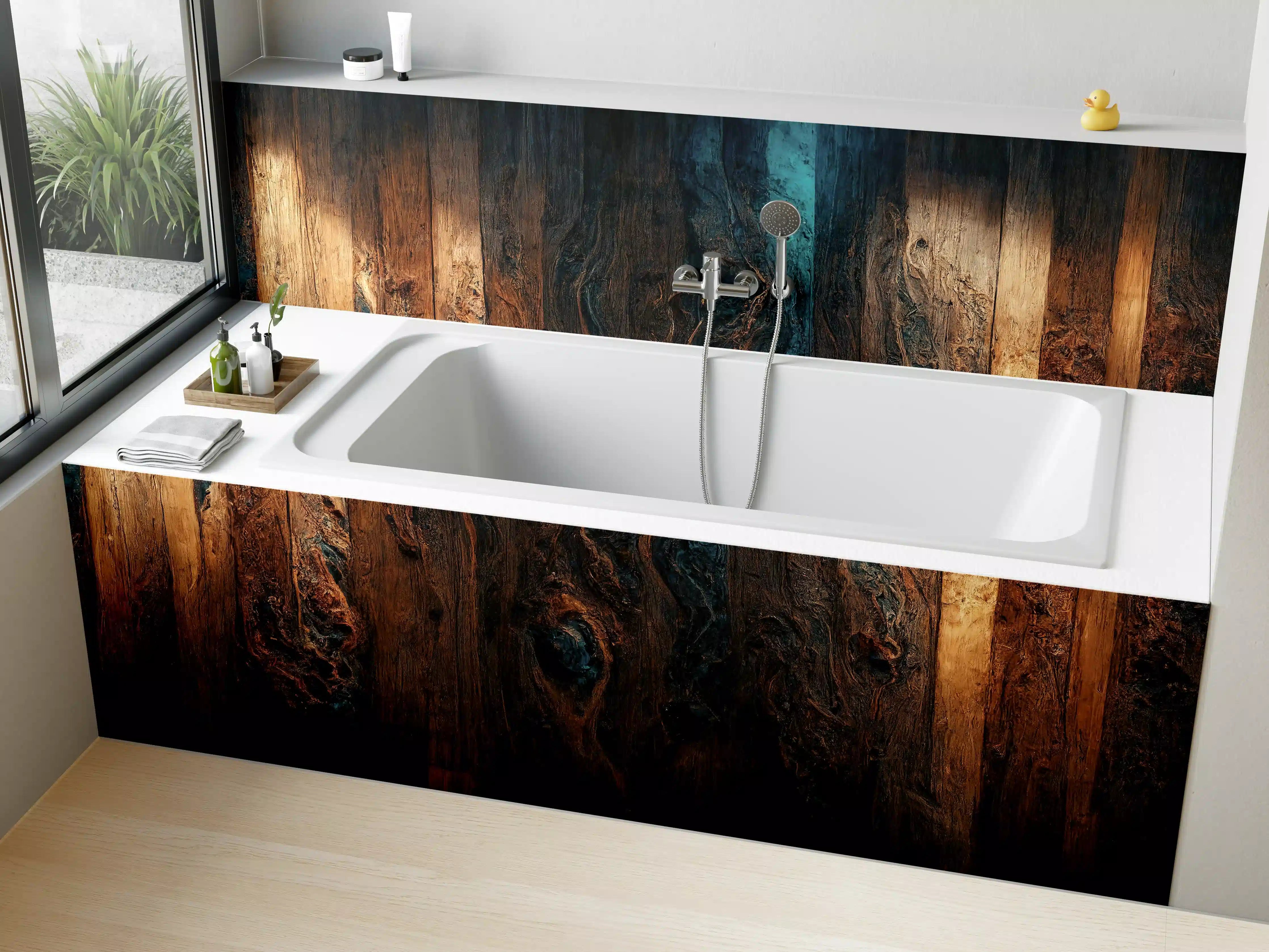 Badewannen-Rückwand - Epoxy-Holztisch mit Blaueffekt
