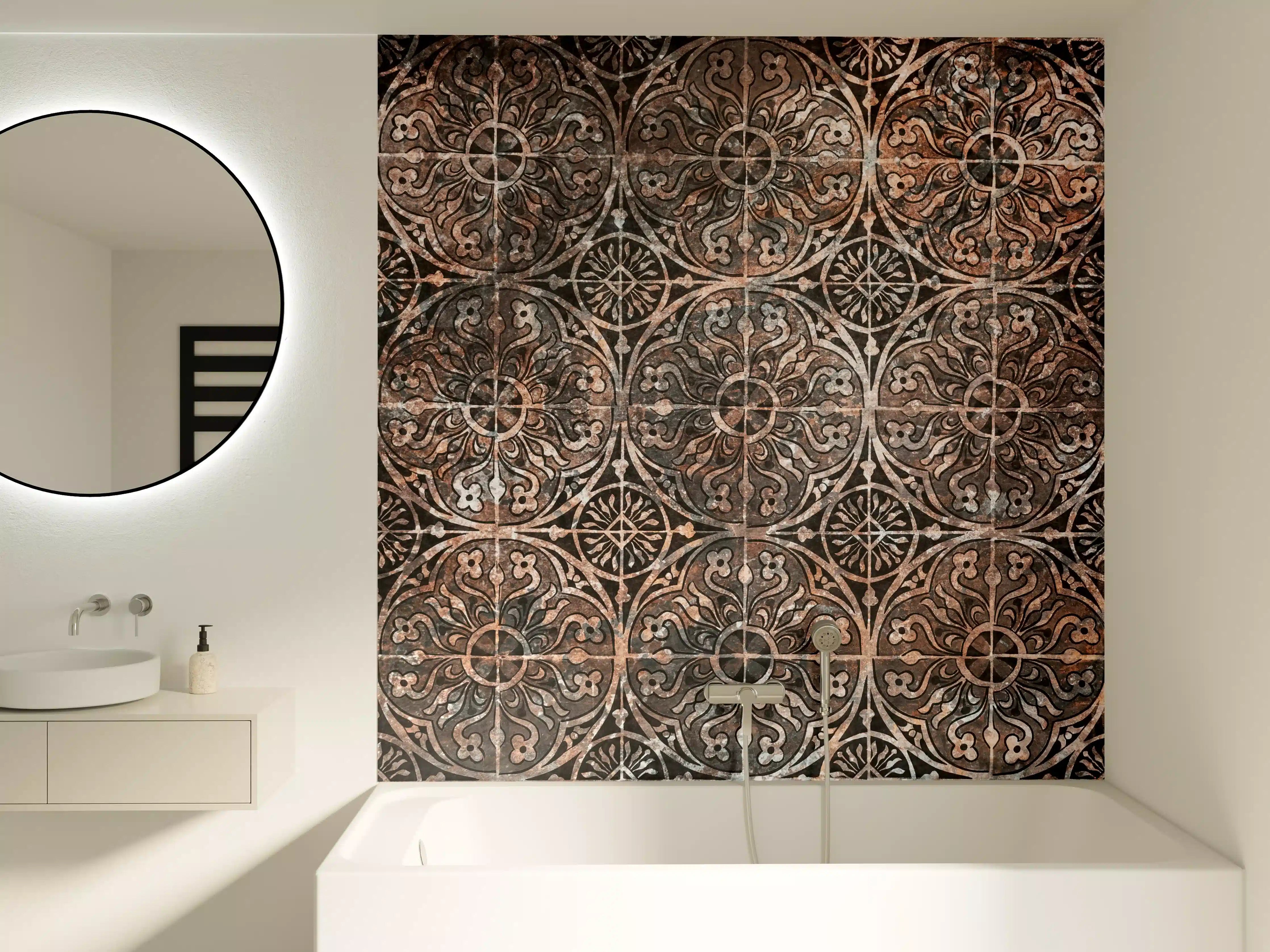 Badewannen-Rückwand - Erdige Grautöne in Fliesenmustern