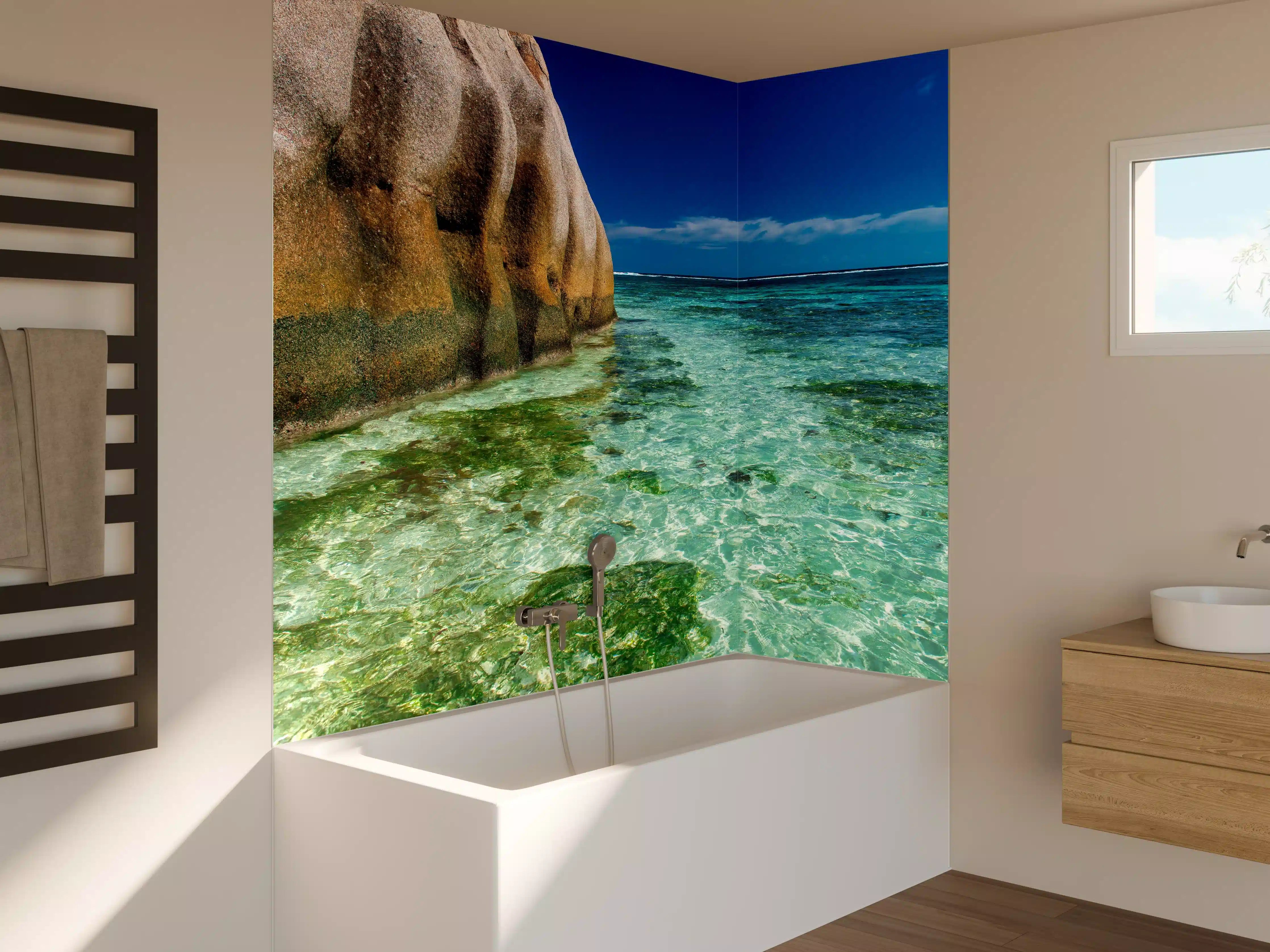 Badewannen-Rückwand - Erstaunliche Felsen am Strand Source d'Argent 