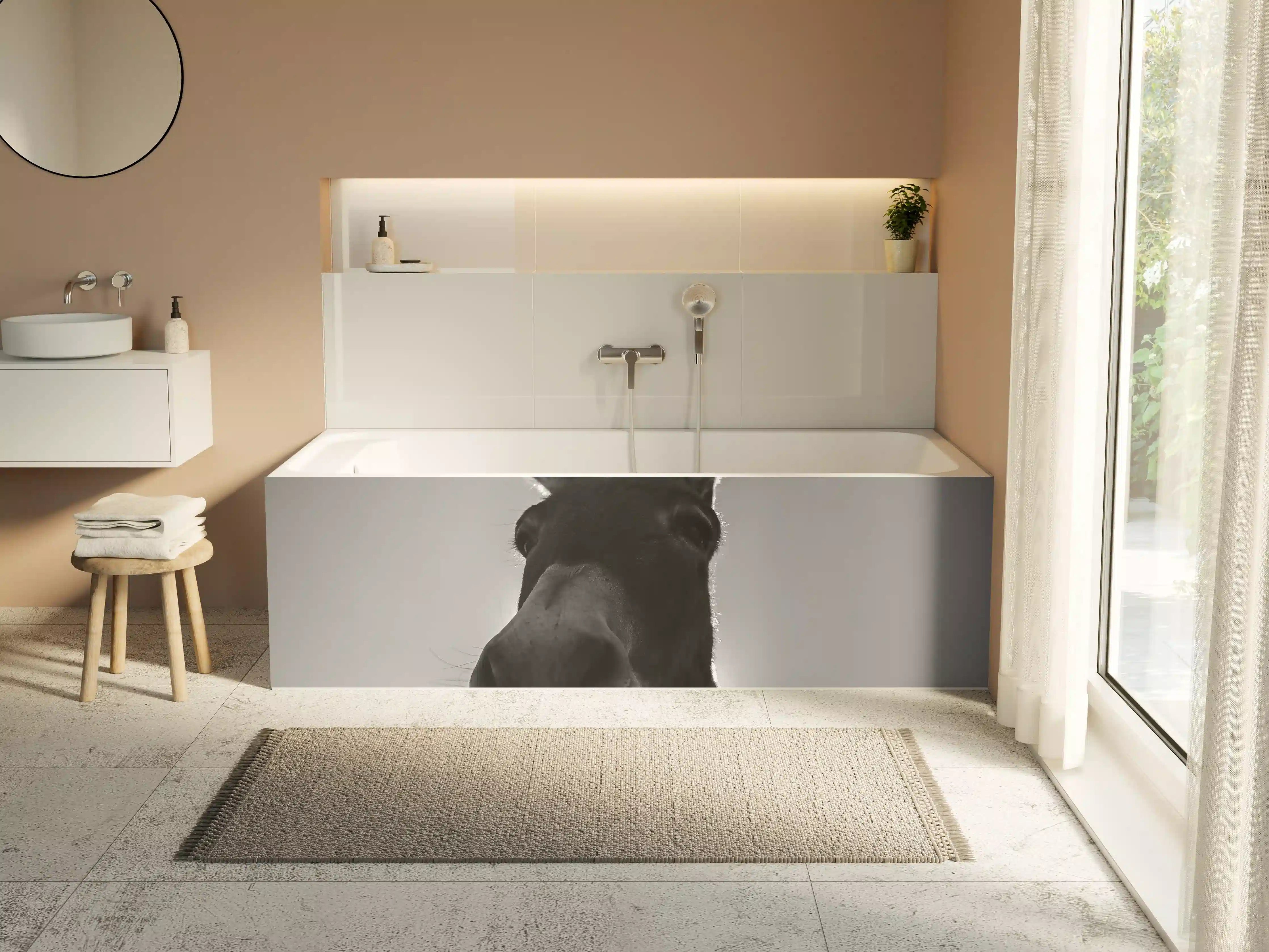 Badewannen-Rückwand - Esel - schwarz-weiß