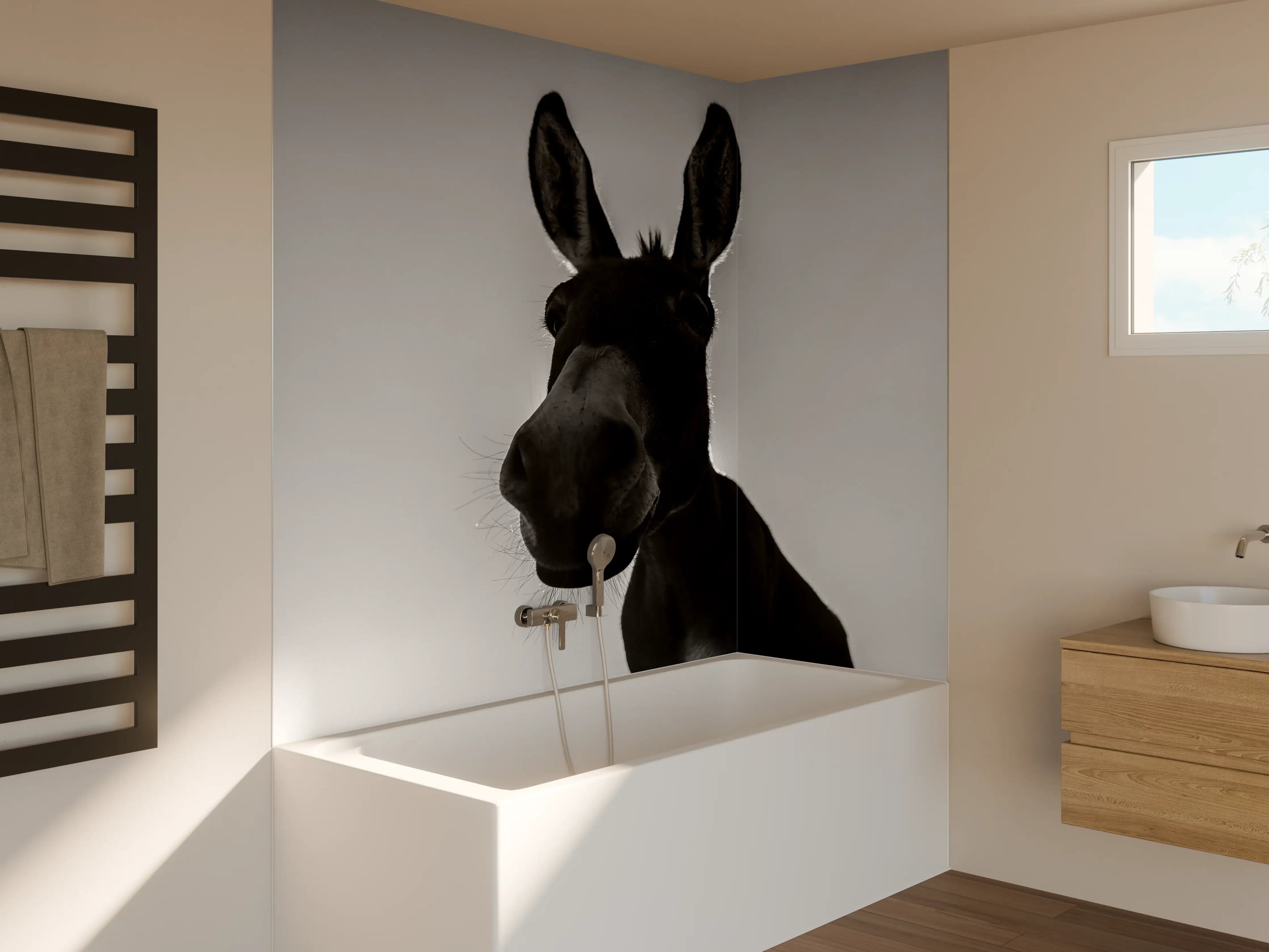 Badewannen-Rückwand - Esel - schwarz-weiß