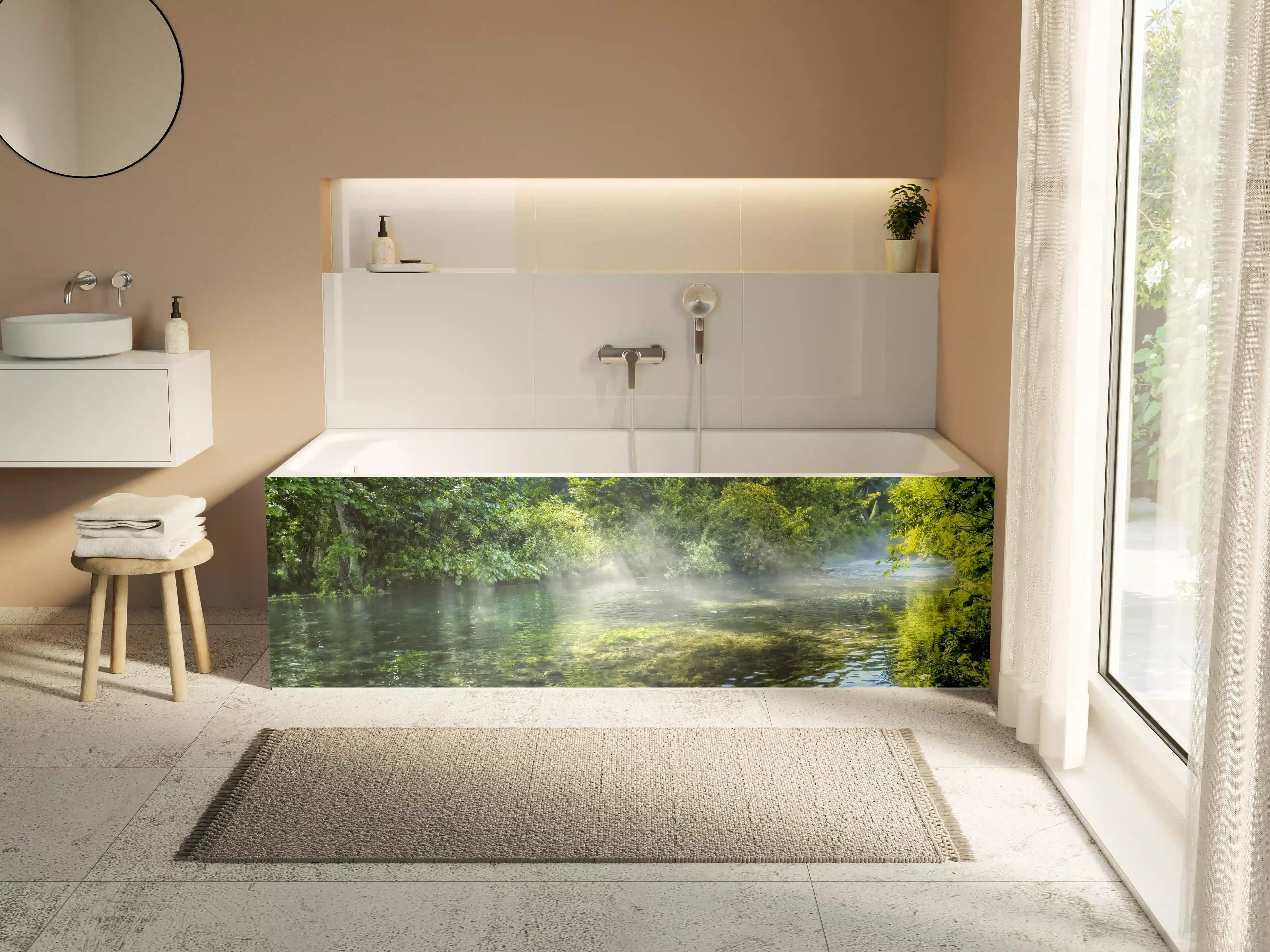 Badewannen-Rückwand - Espegelnder Fluss im Morgengrauen