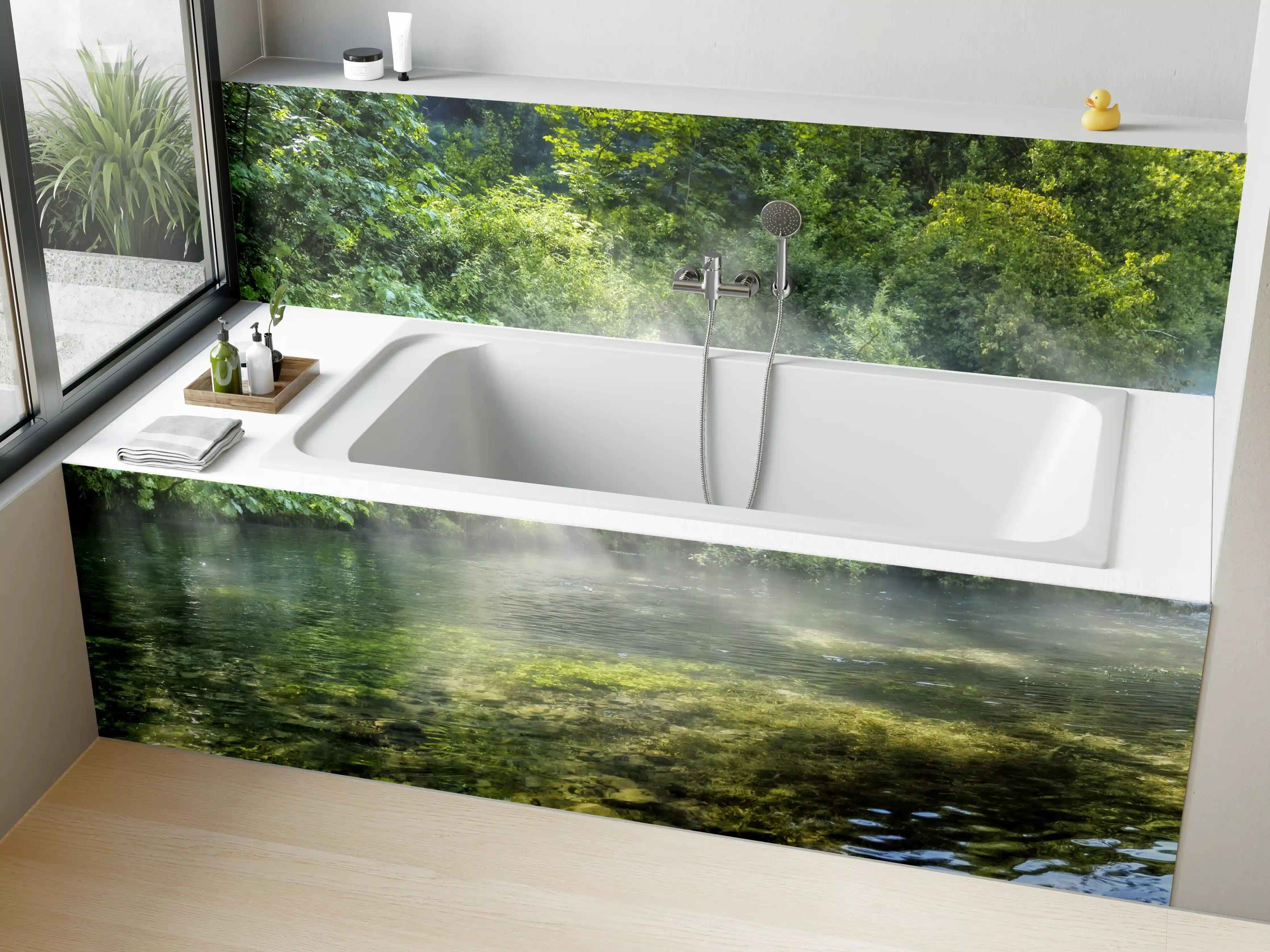 Badewannen-Rückwand - Espegelnder Fluss im Morgengrauen