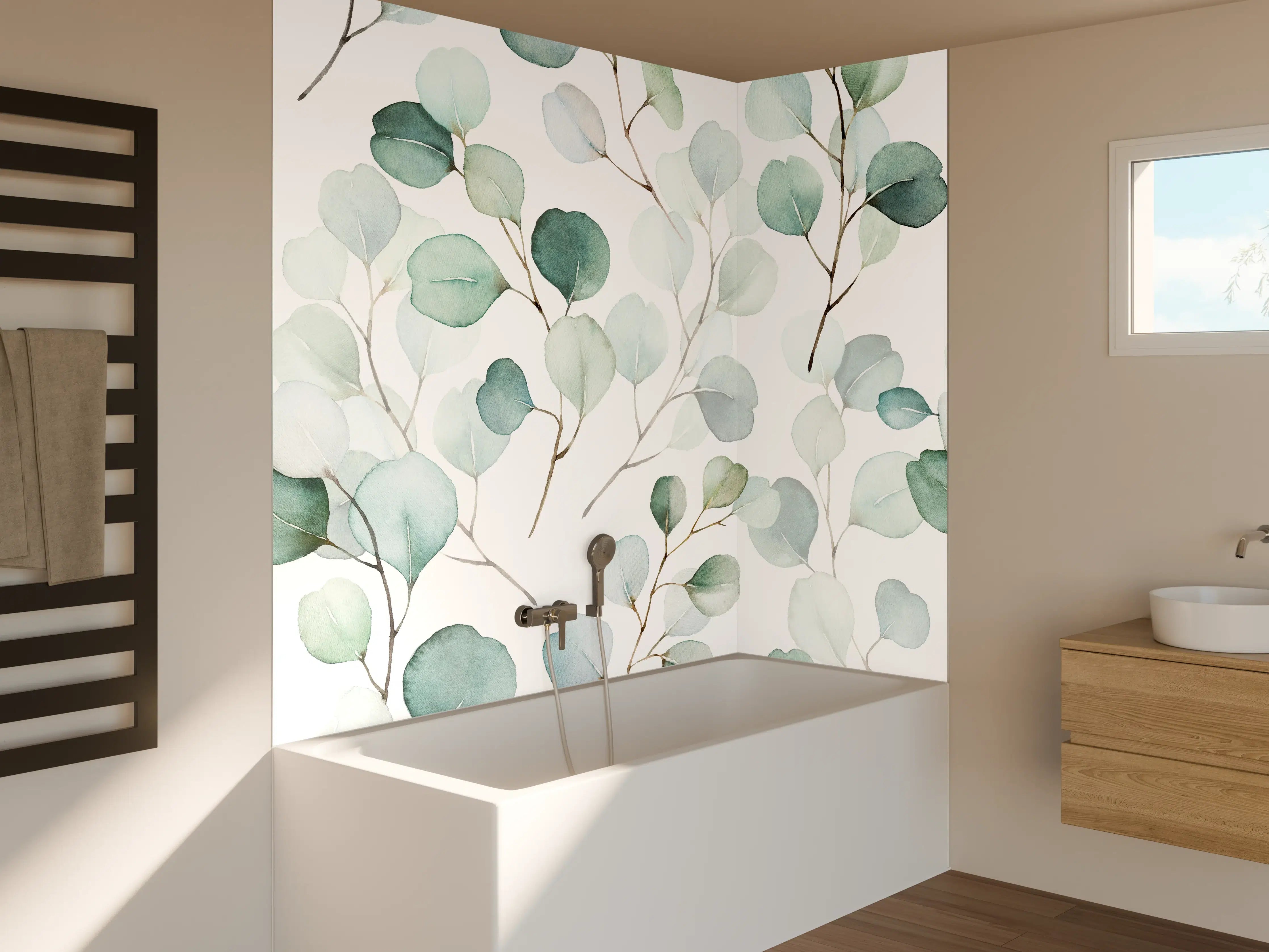 Badewannen-Rückwand - Eukalyptus Aquarell