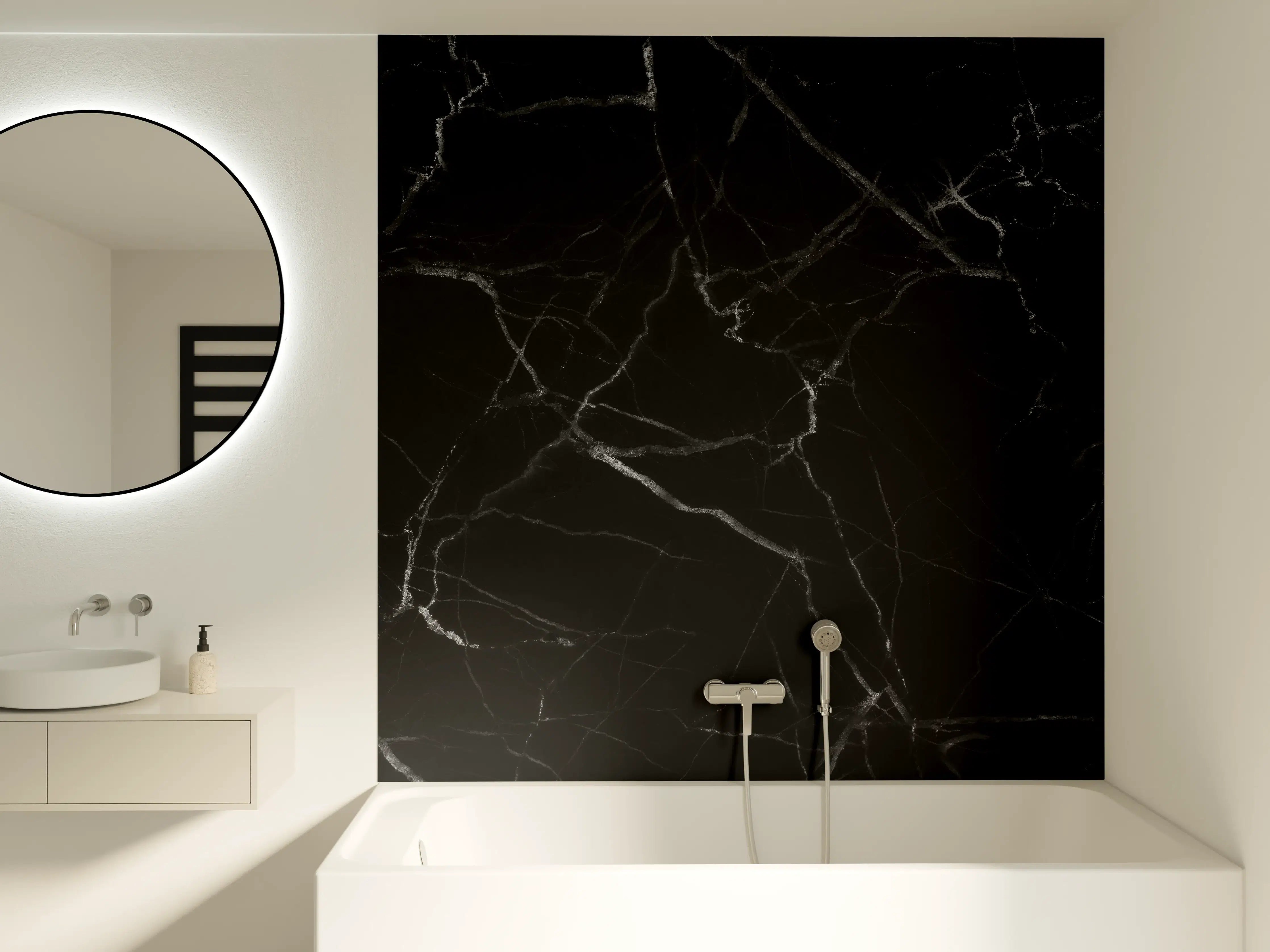Badewannen-Rückwand - Exklusive schwarze Marmor-Textur