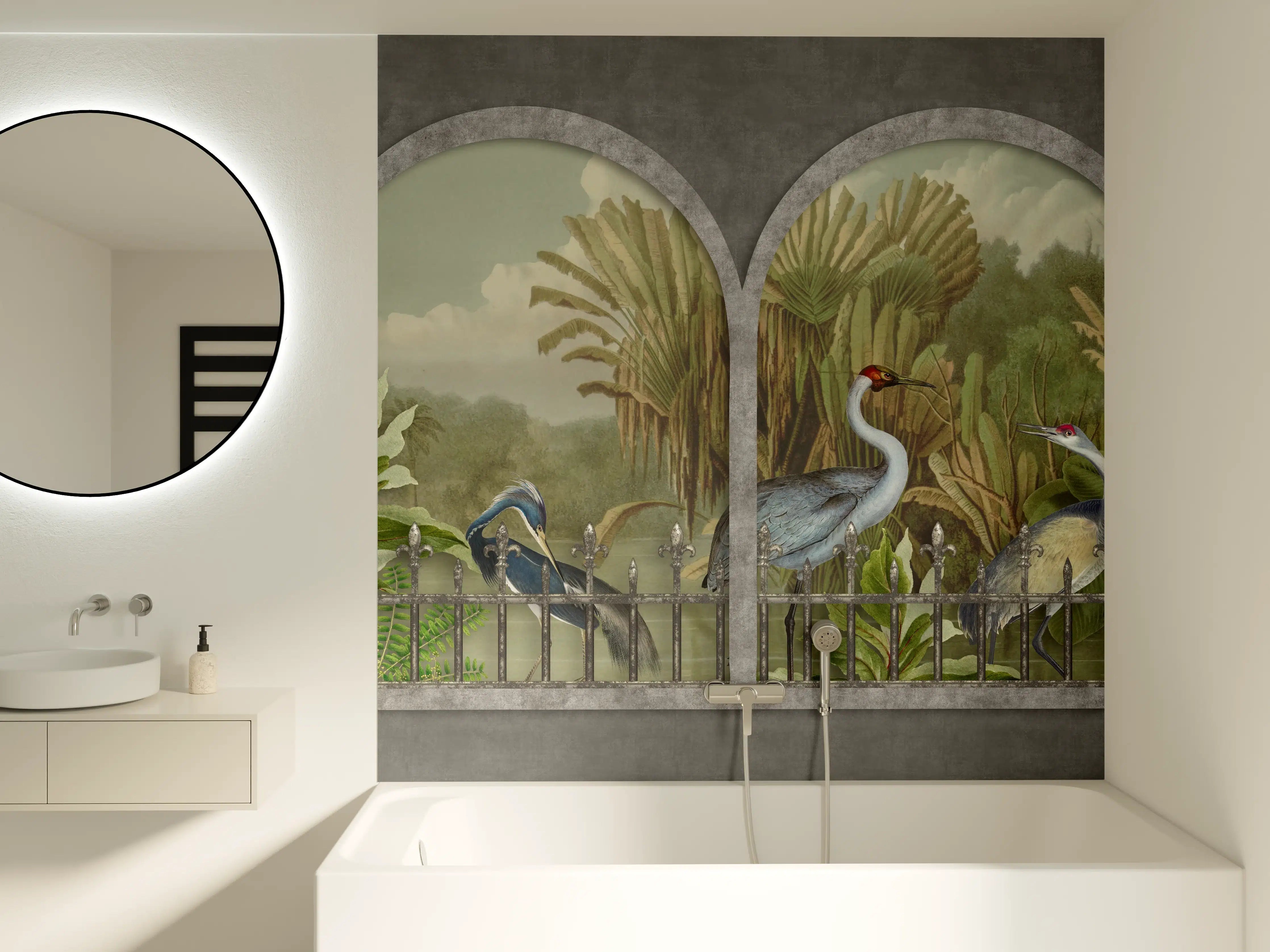 Badewannen-Rückwand - Exotische Kraniche Naturpanorama