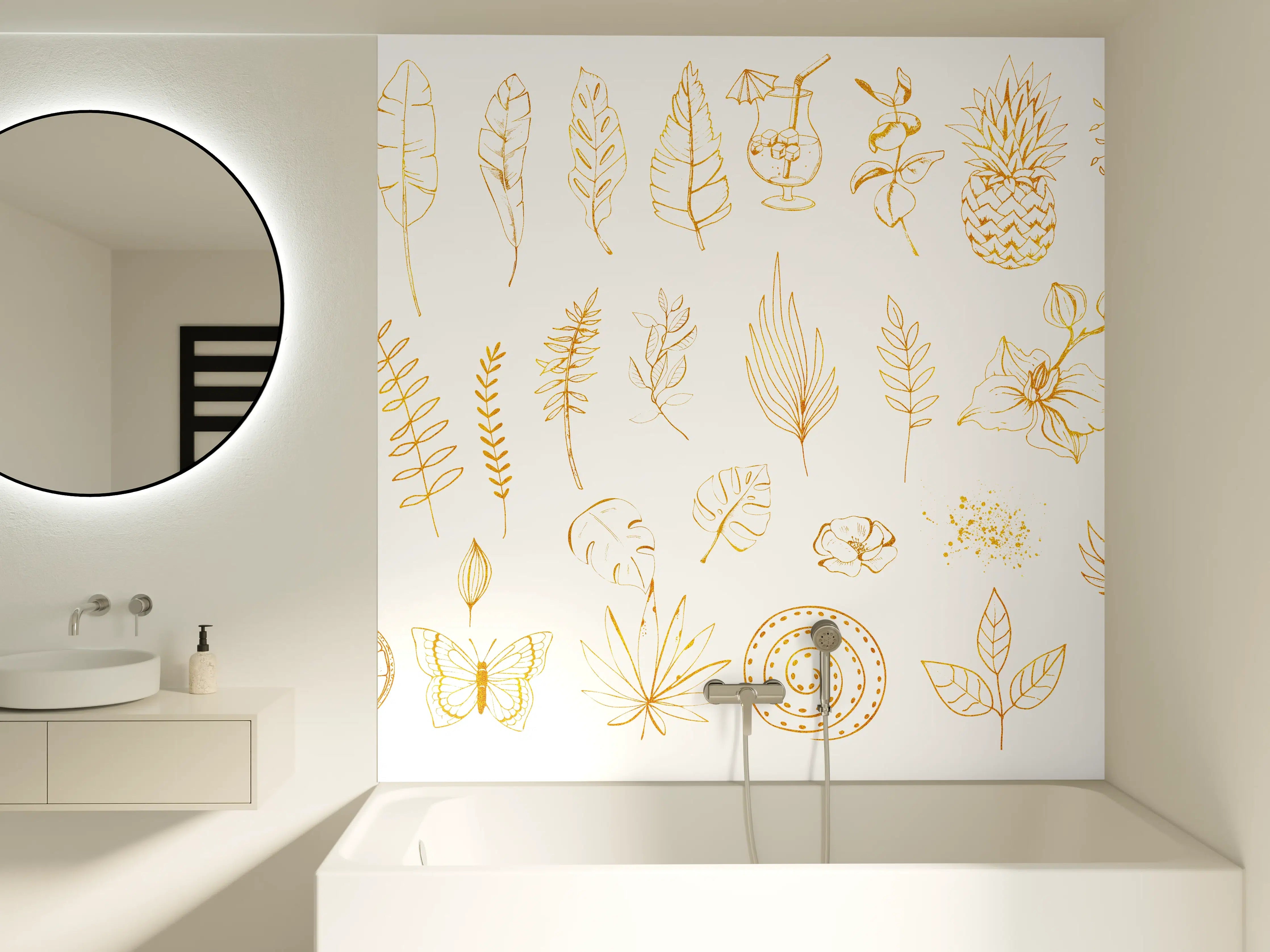 Badewannen-Rückwand - Exotische Motive - Zeichenmalerei