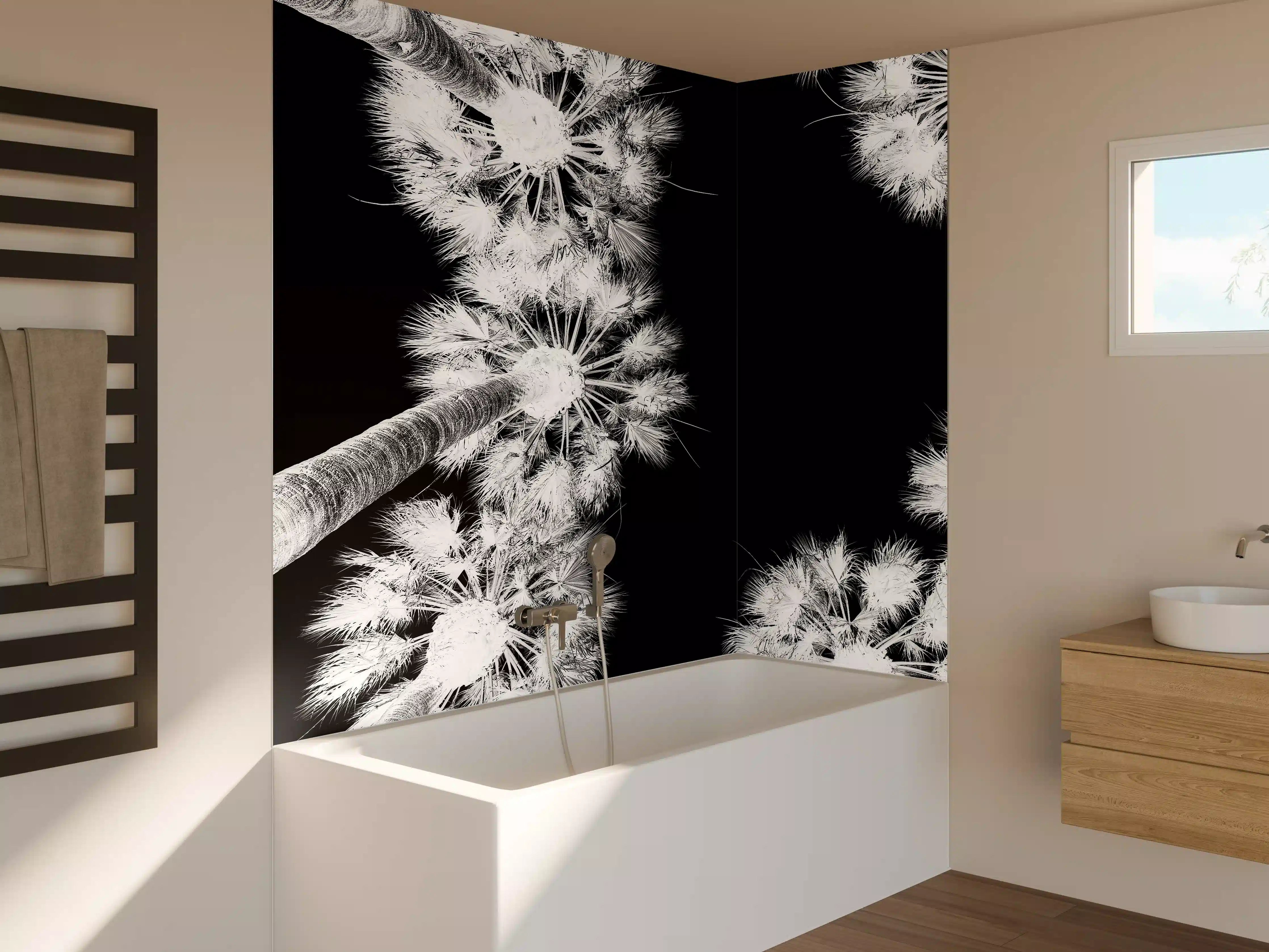 Badewannen-Rückwand - Exotische Palmen - Schwarz-weiß