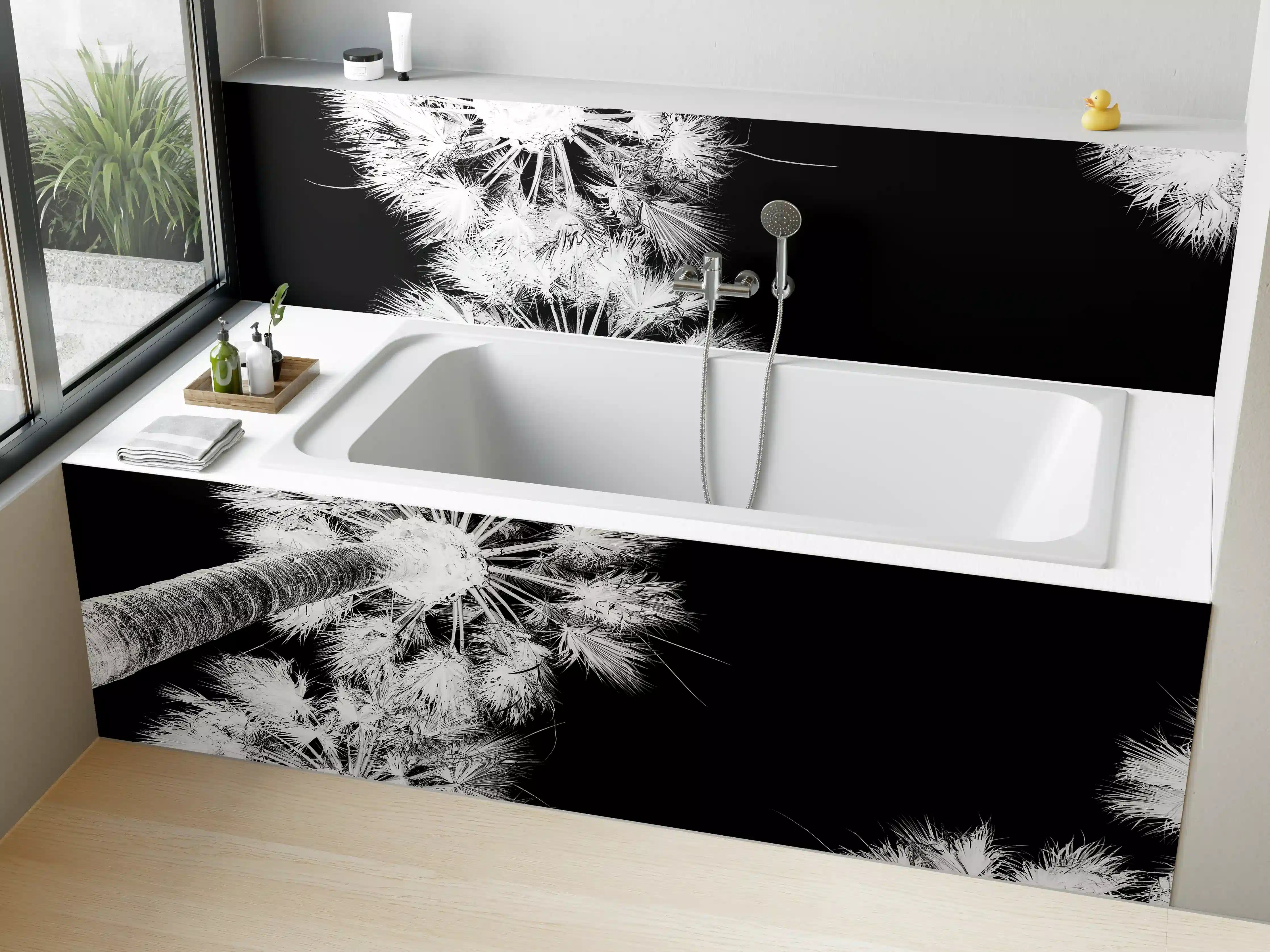 Badewannen-Rückwand - Exotische Palmen - Schwarz-weiß