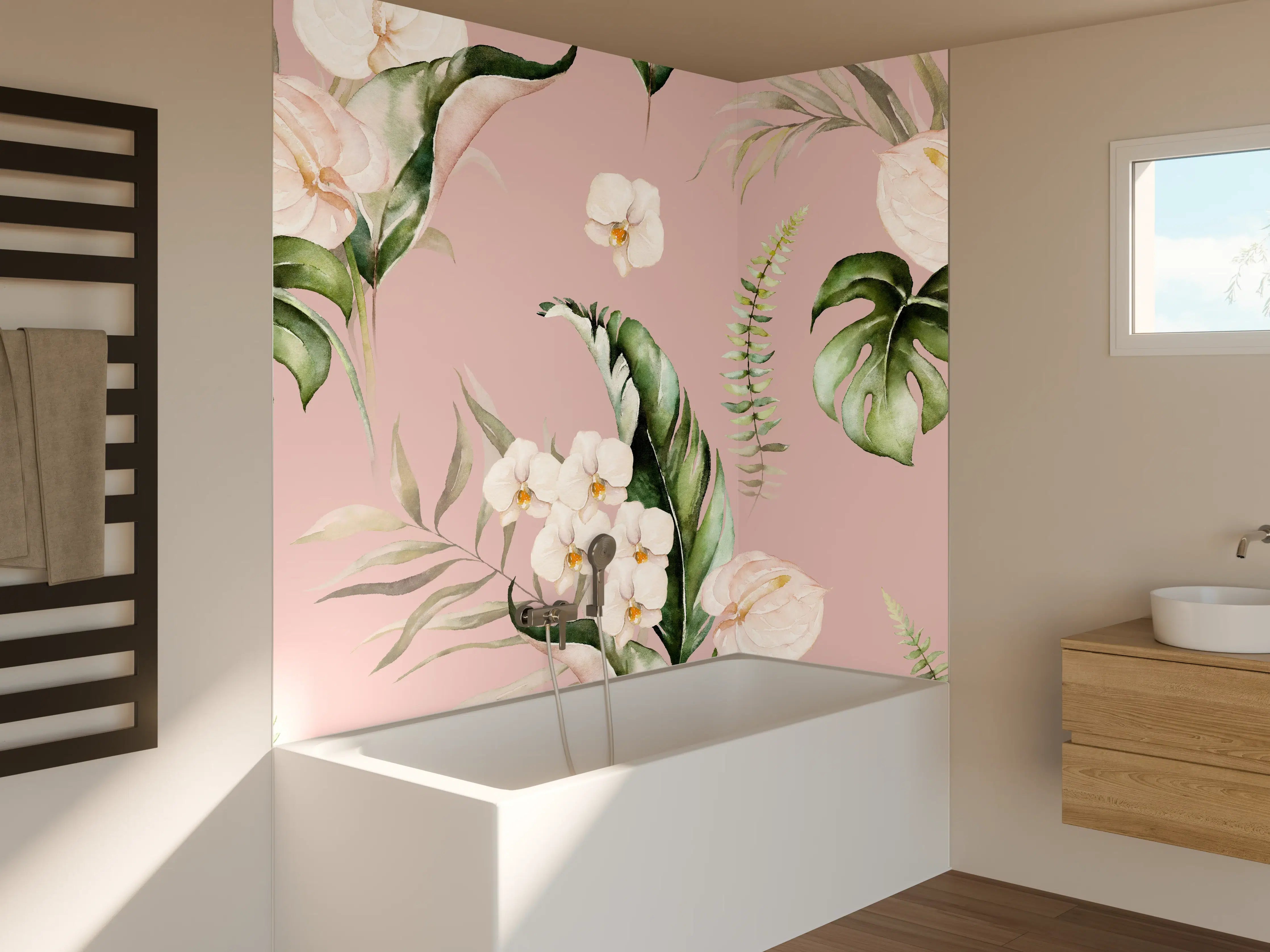 Badewannen-Rückwand - Exotische Pflanzen - Aquarell