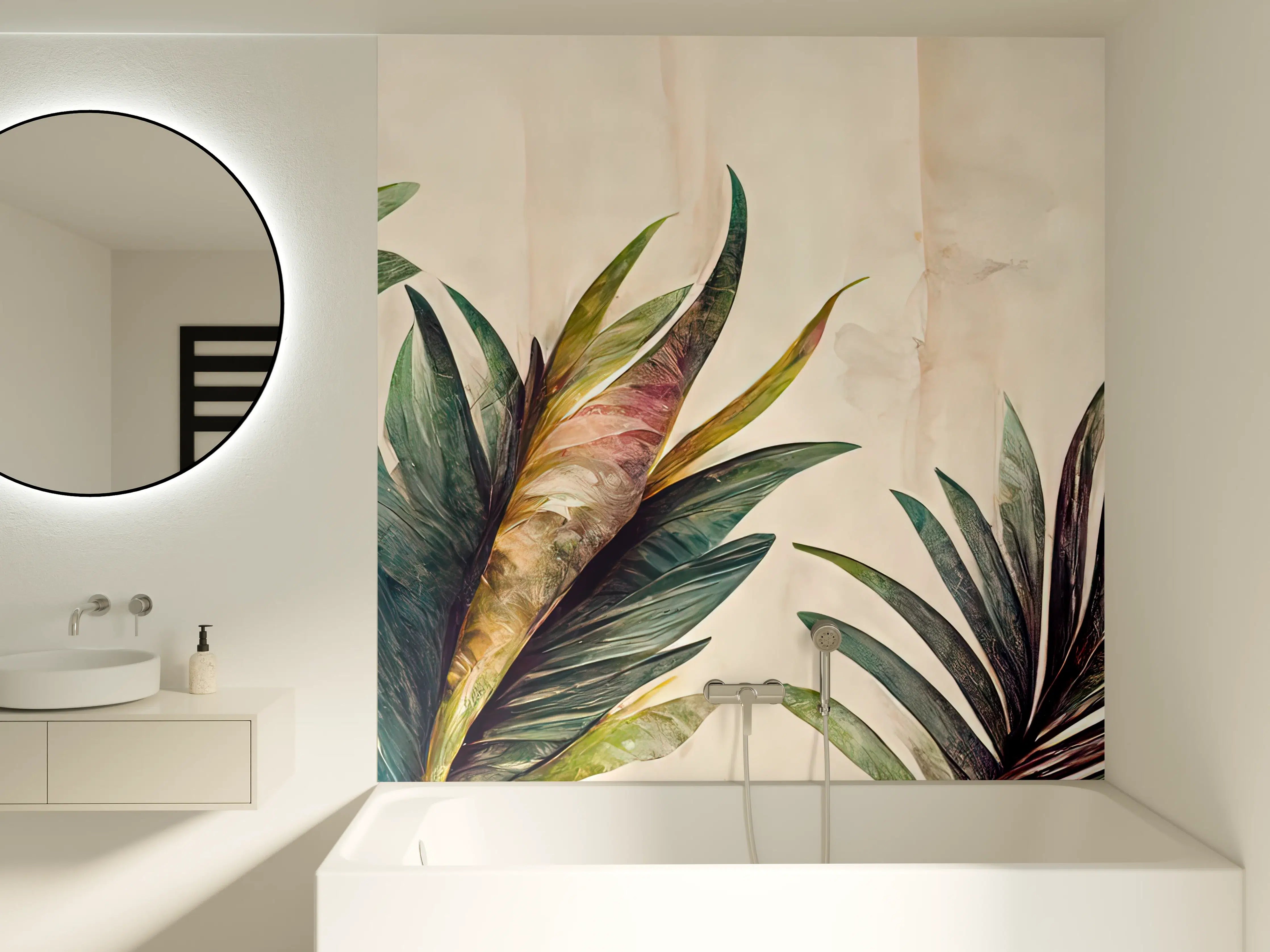 Badewannen-Rückwand - Exotische Pflanzen in Naturfarben
