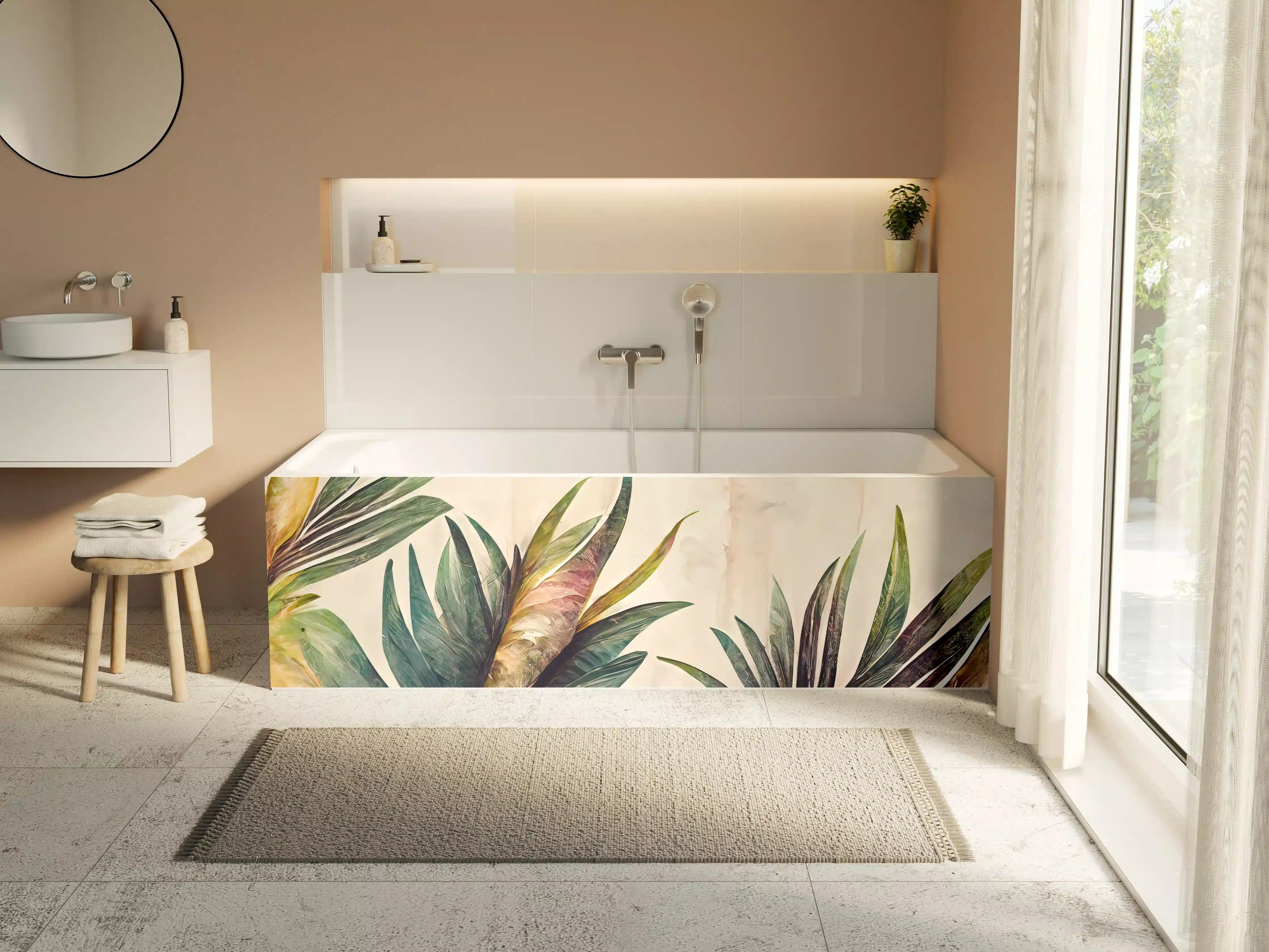 Badewannen-Rückwand - Exotische Pflanzen in Naturfarben