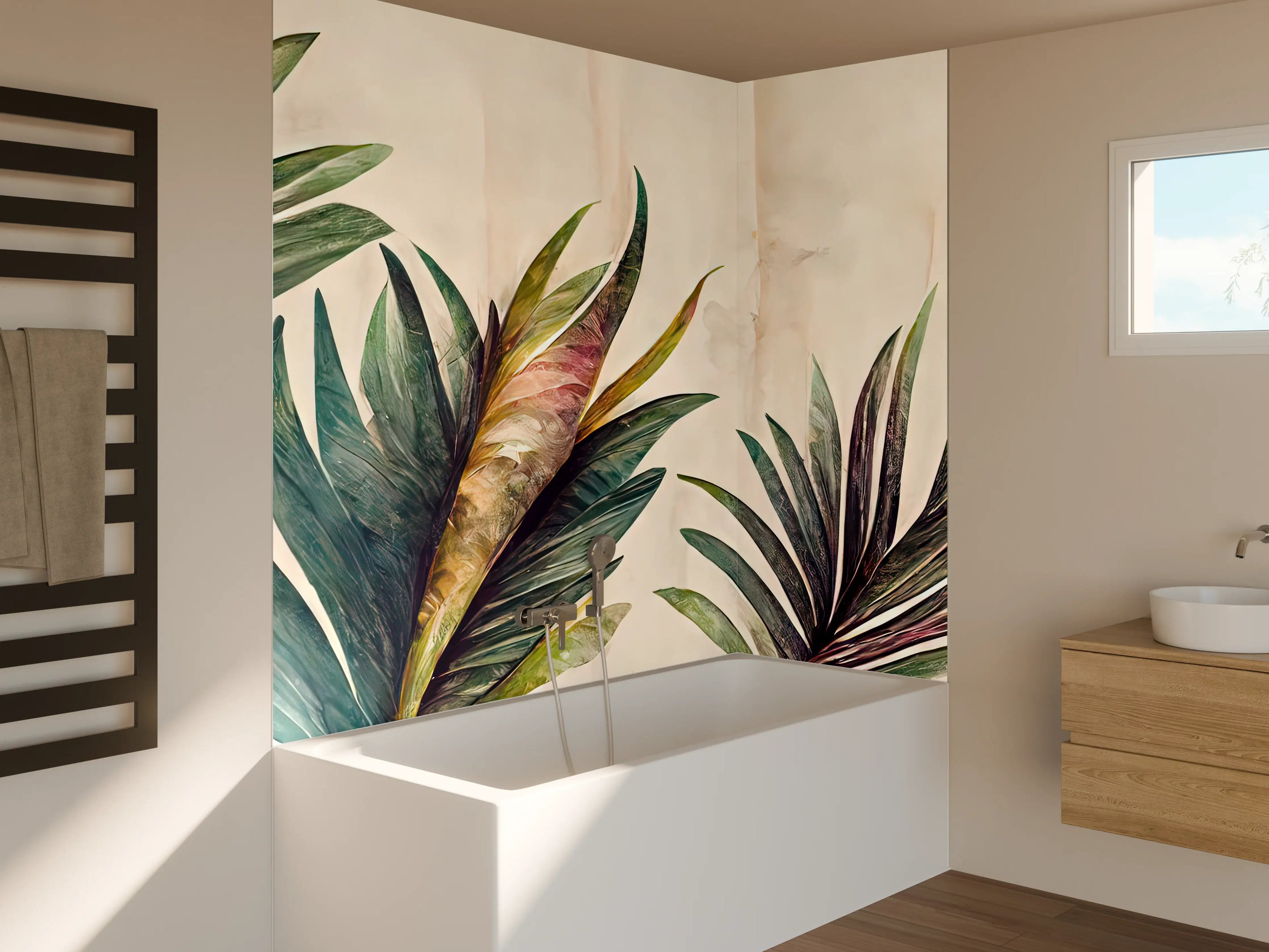 Badewannen-Rückwand - Exotische Pflanzen in Naturfarben