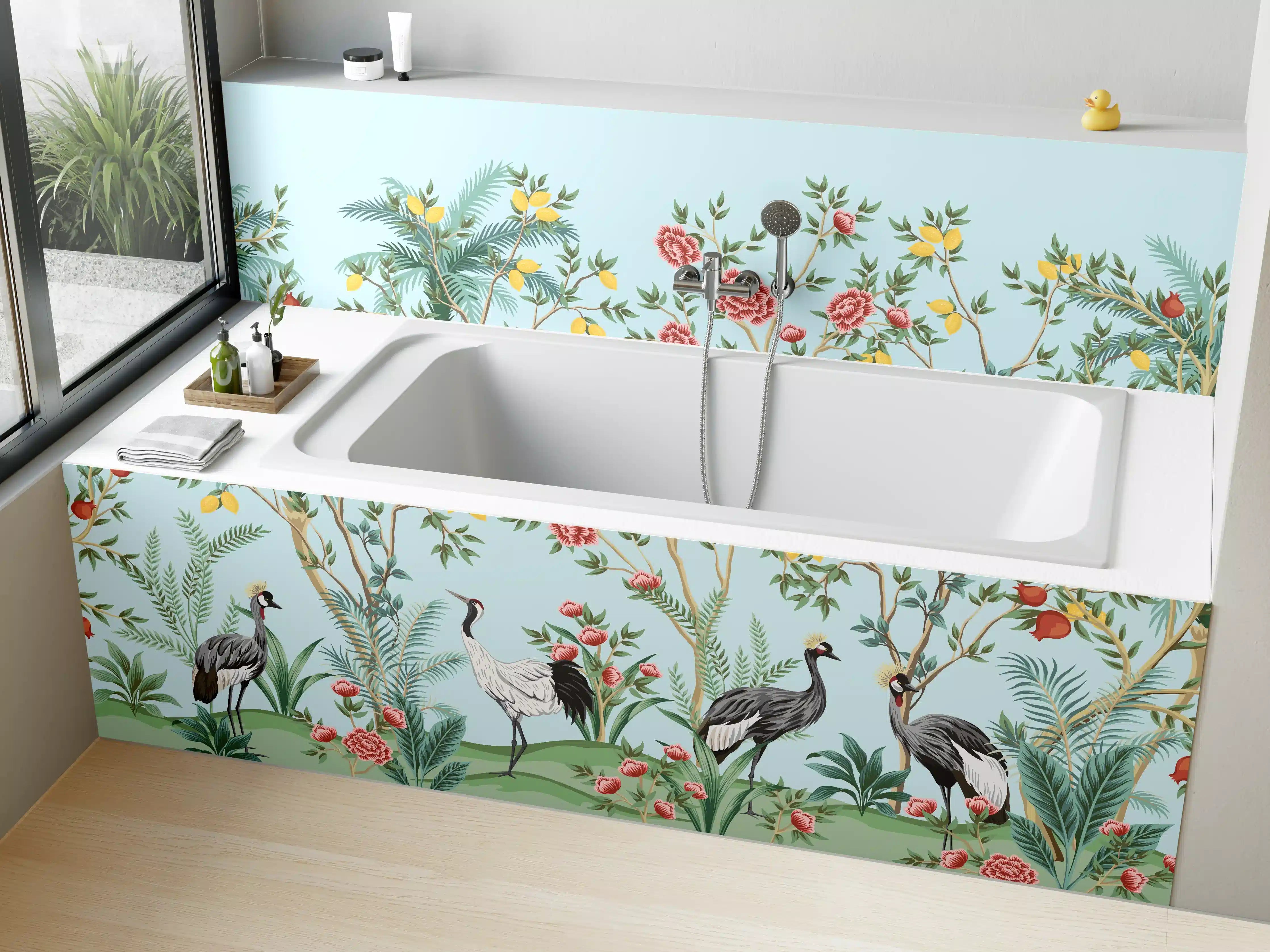Badewannen-Rückwand - Exotische Vogel-Tapete