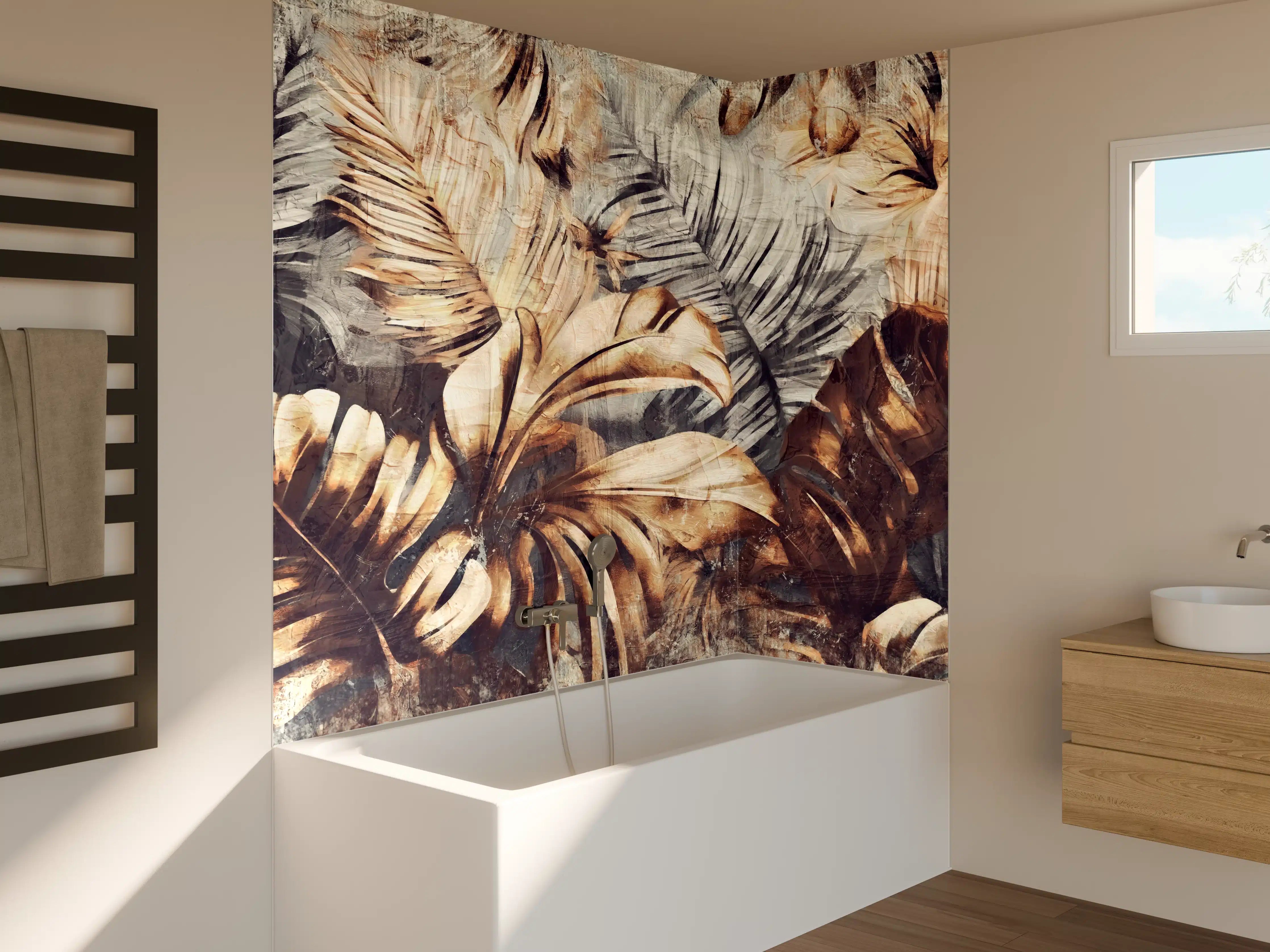 Badewannen-Rückwand - Exotisches Palmenblatt-Muster