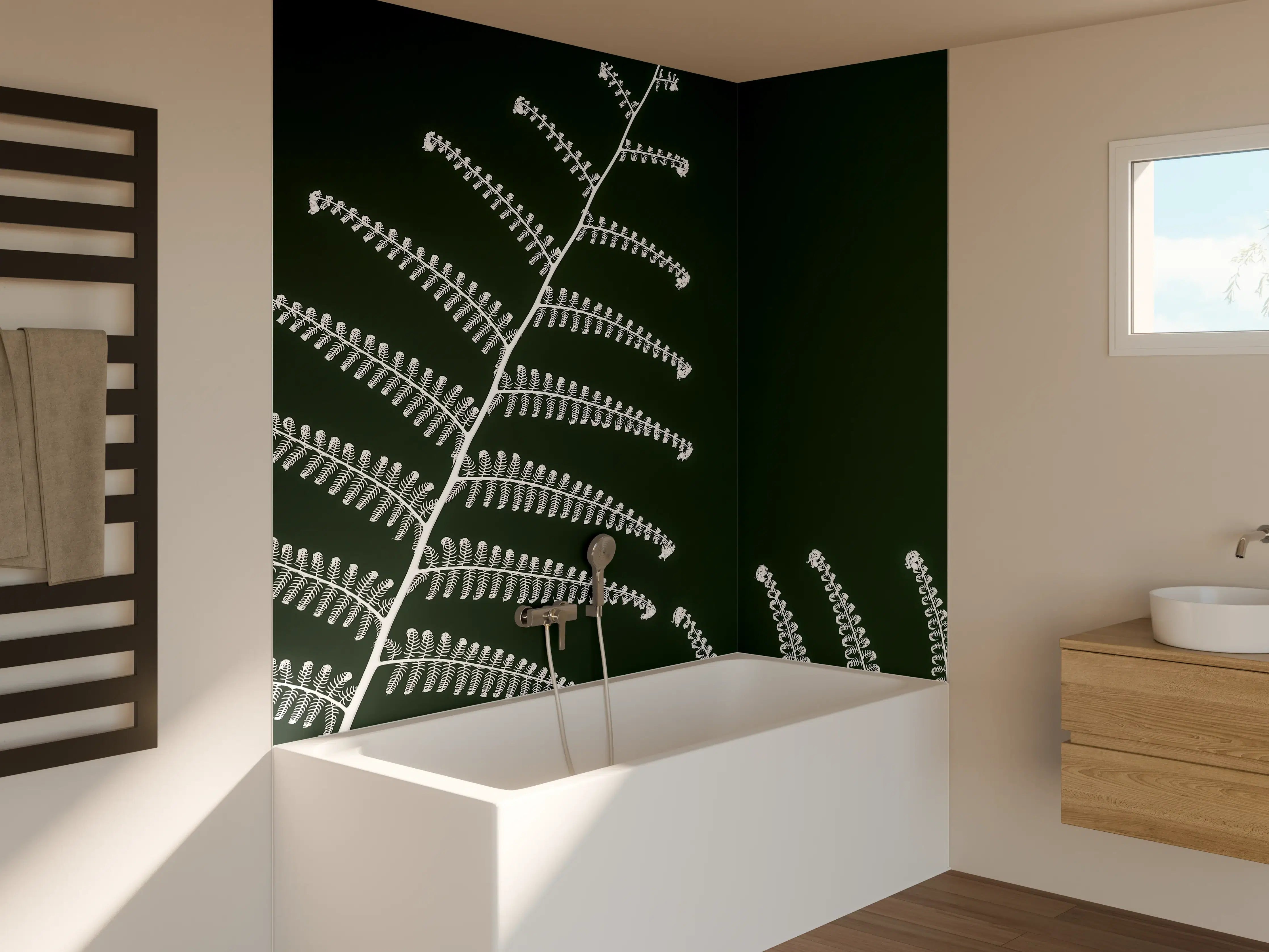 Badewannen-Rückwand - Exotisches Wald-Farn-Motiv