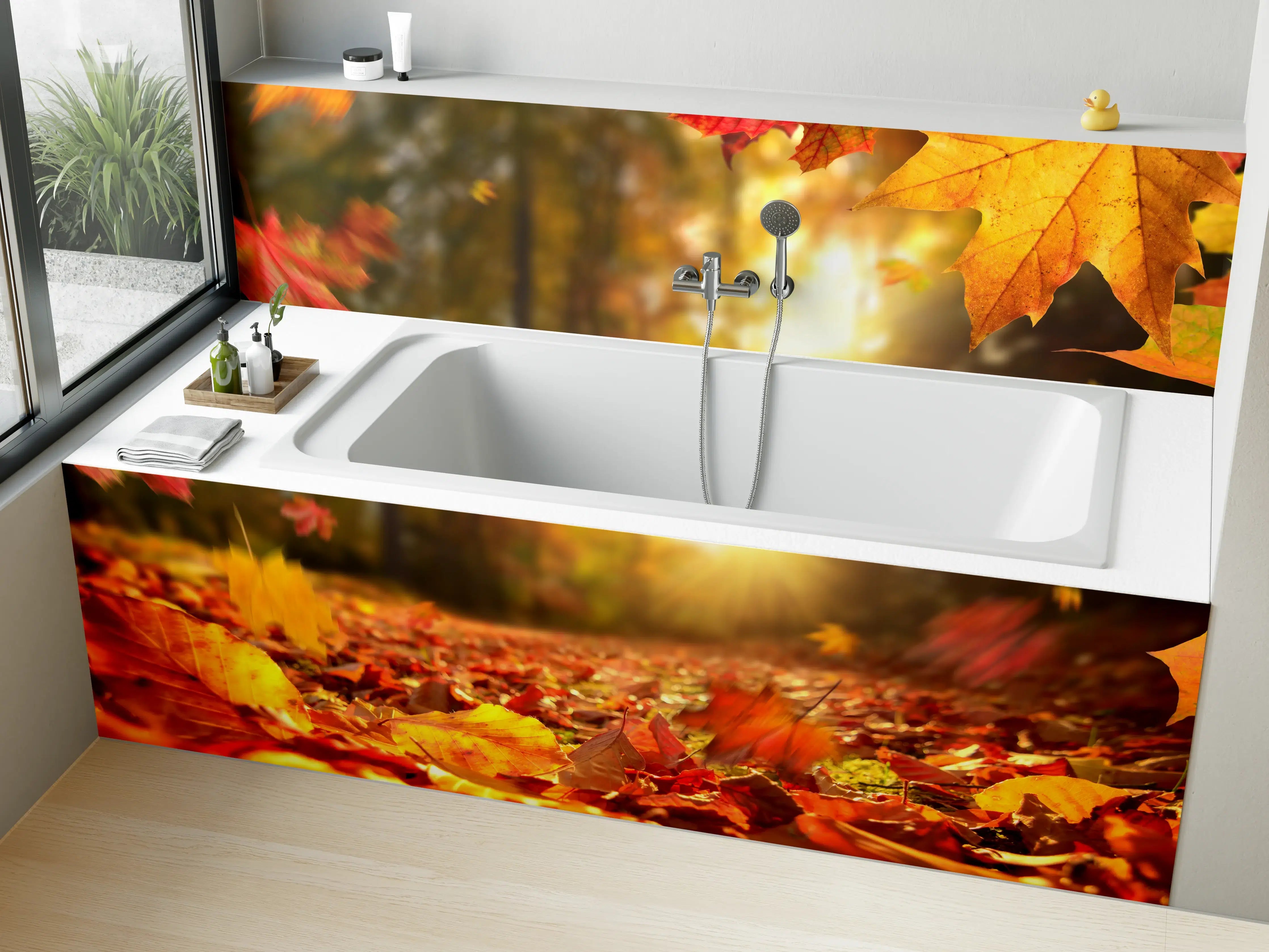 Badewannen-Rückwand - Fallende Blätter im Herbst