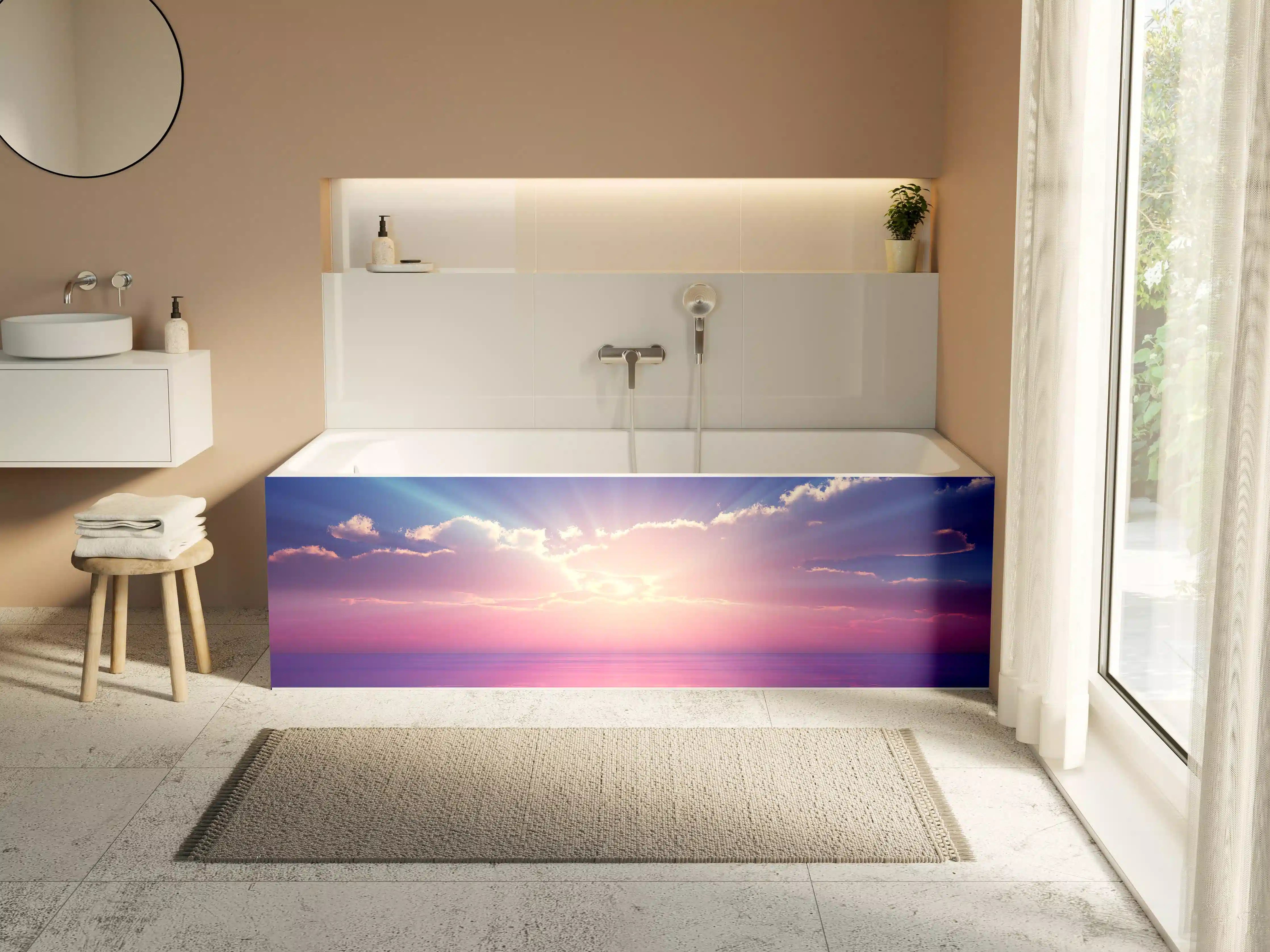 Badewannen-Rückwand - Fantasievoller Sonnenuntergang über dem Meer