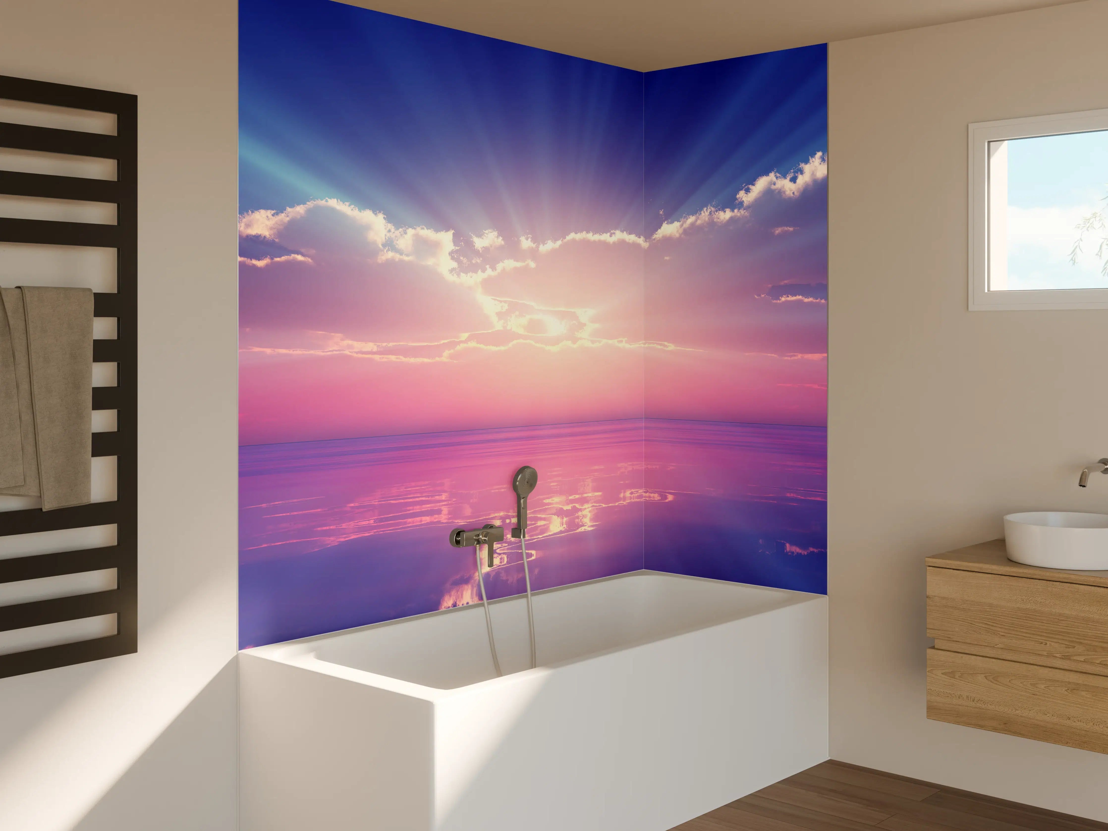 Badewannen-Rückwand - Fantasievoller Sonnenuntergang über dem Meer