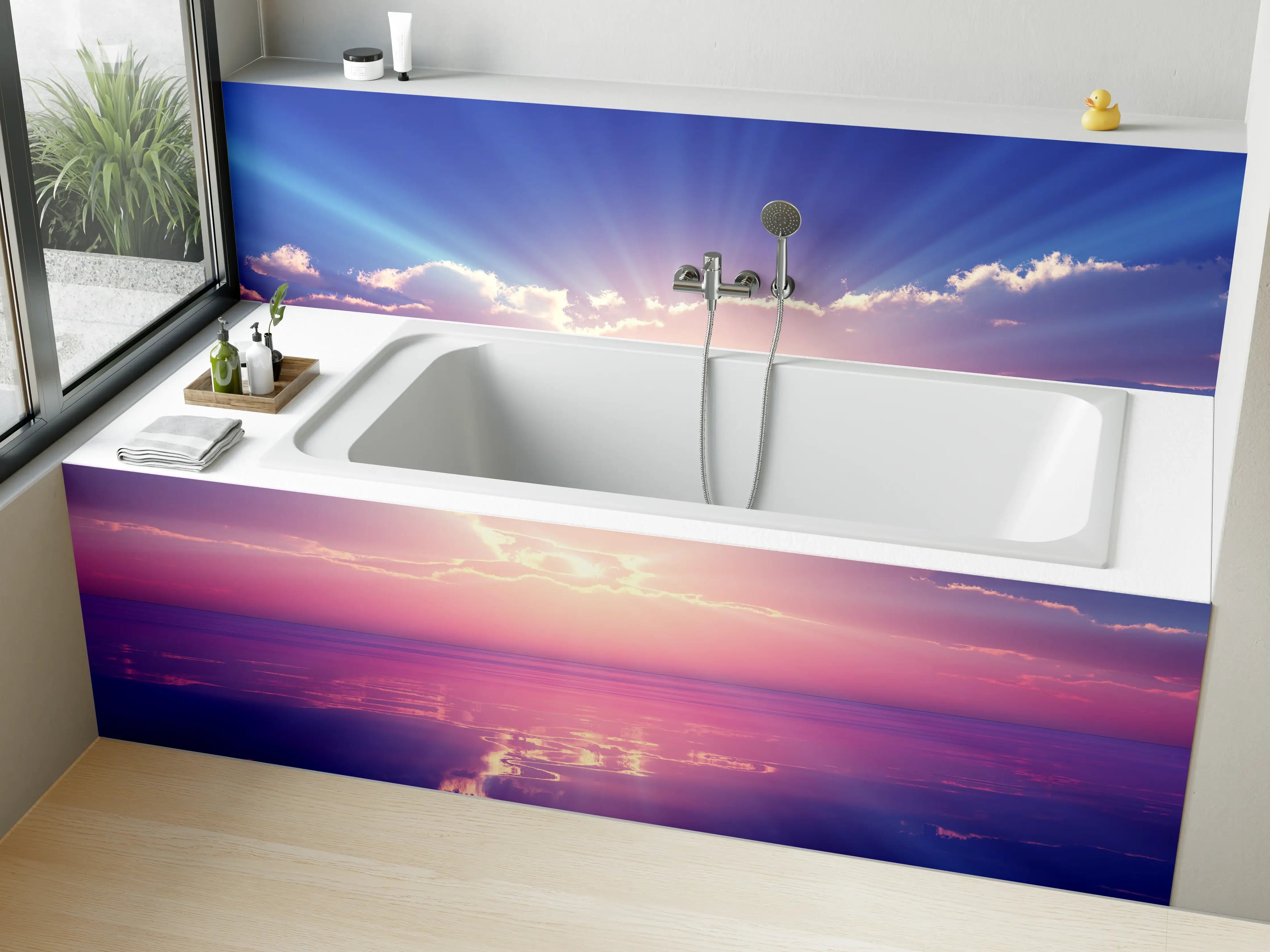 Badewannen-Rückwand - Fantasievoller Sonnenuntergang über dem Meer
