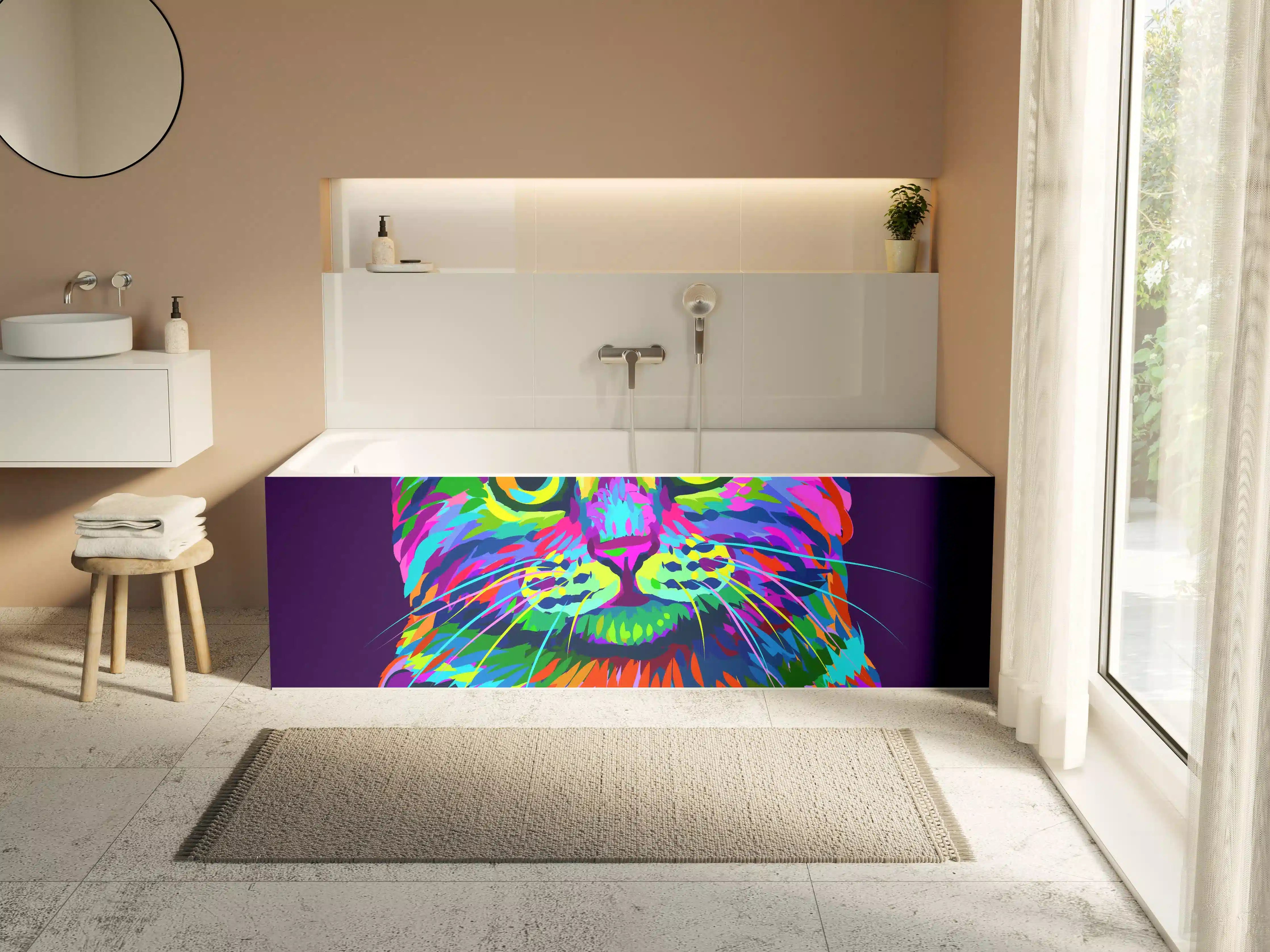 Badewannen-Rückwand - Farbenfrohe Neon-Katzen-Illustration