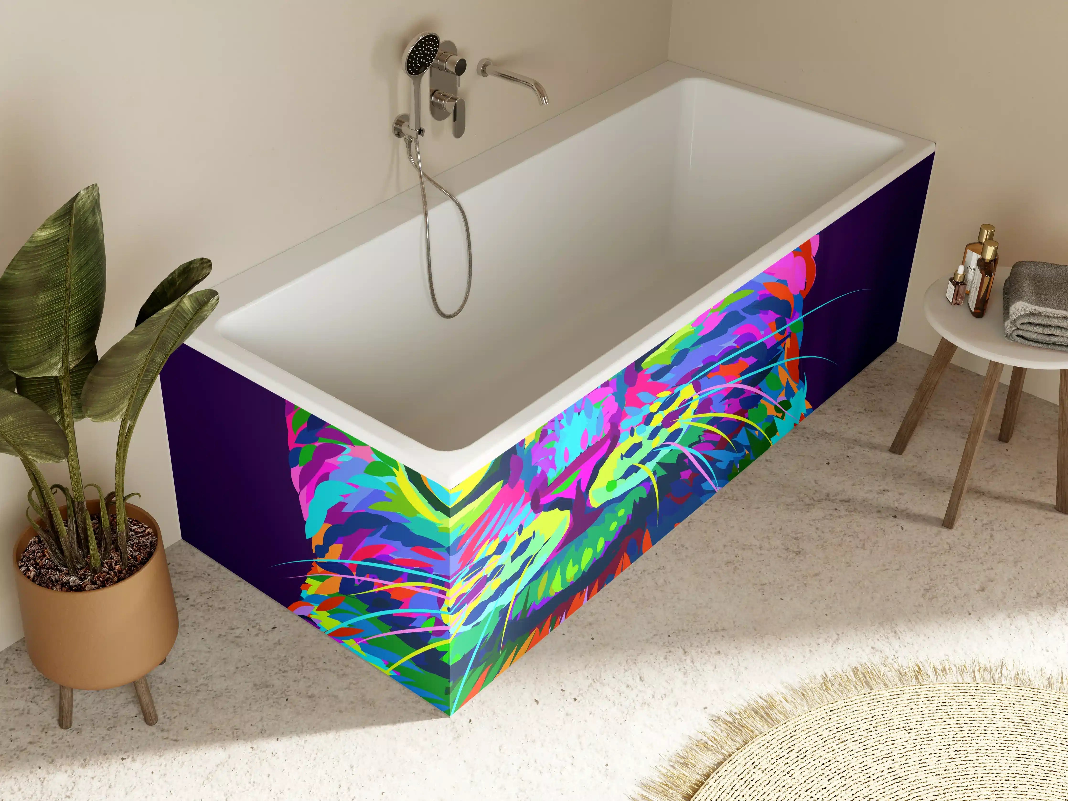 Badewannen-Rückwand - Farbenfrohe Neon-Katzen-Illustration