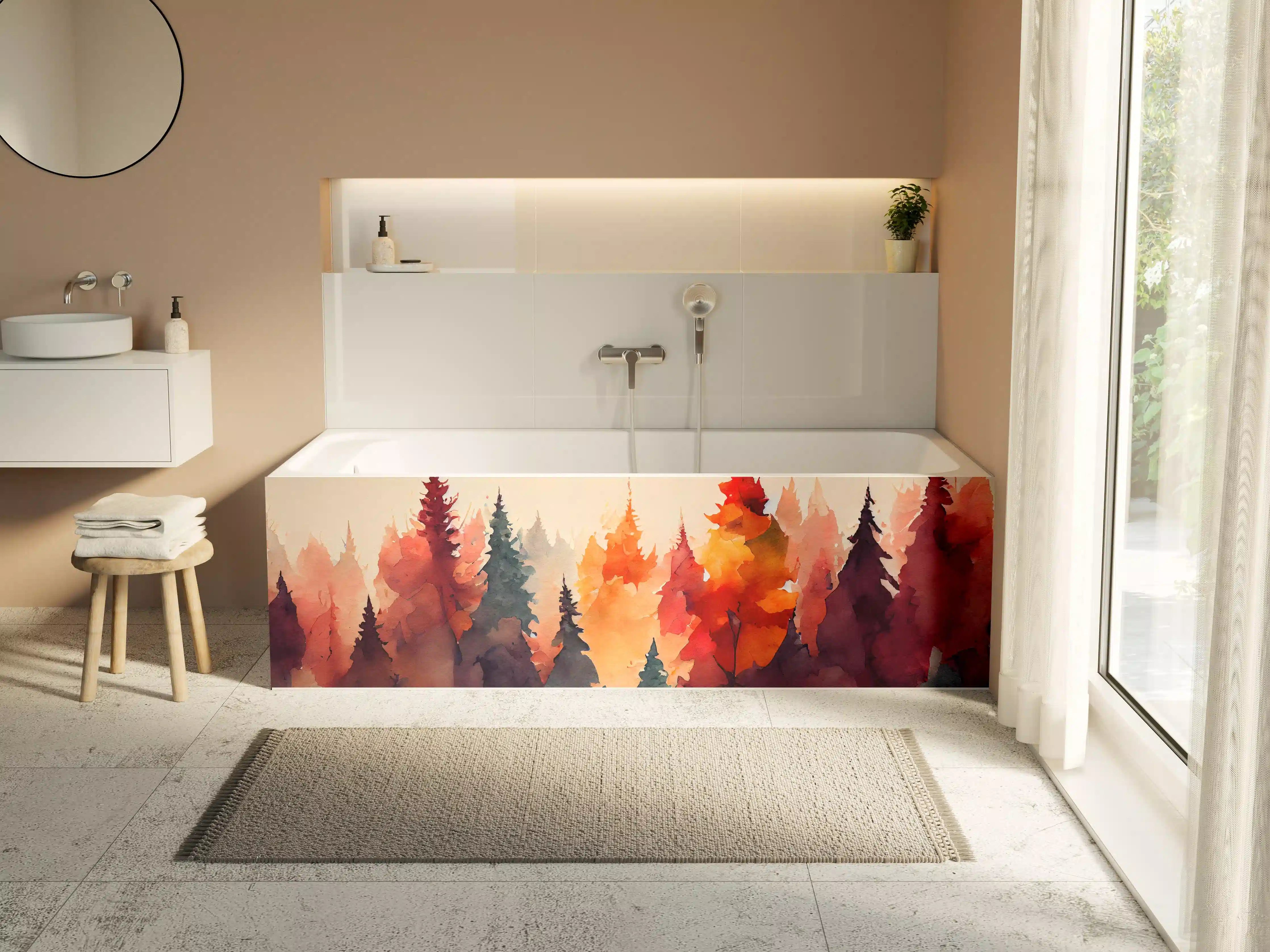 Badewannen-Rückwand - Farbenfroher Aquarell-Wald