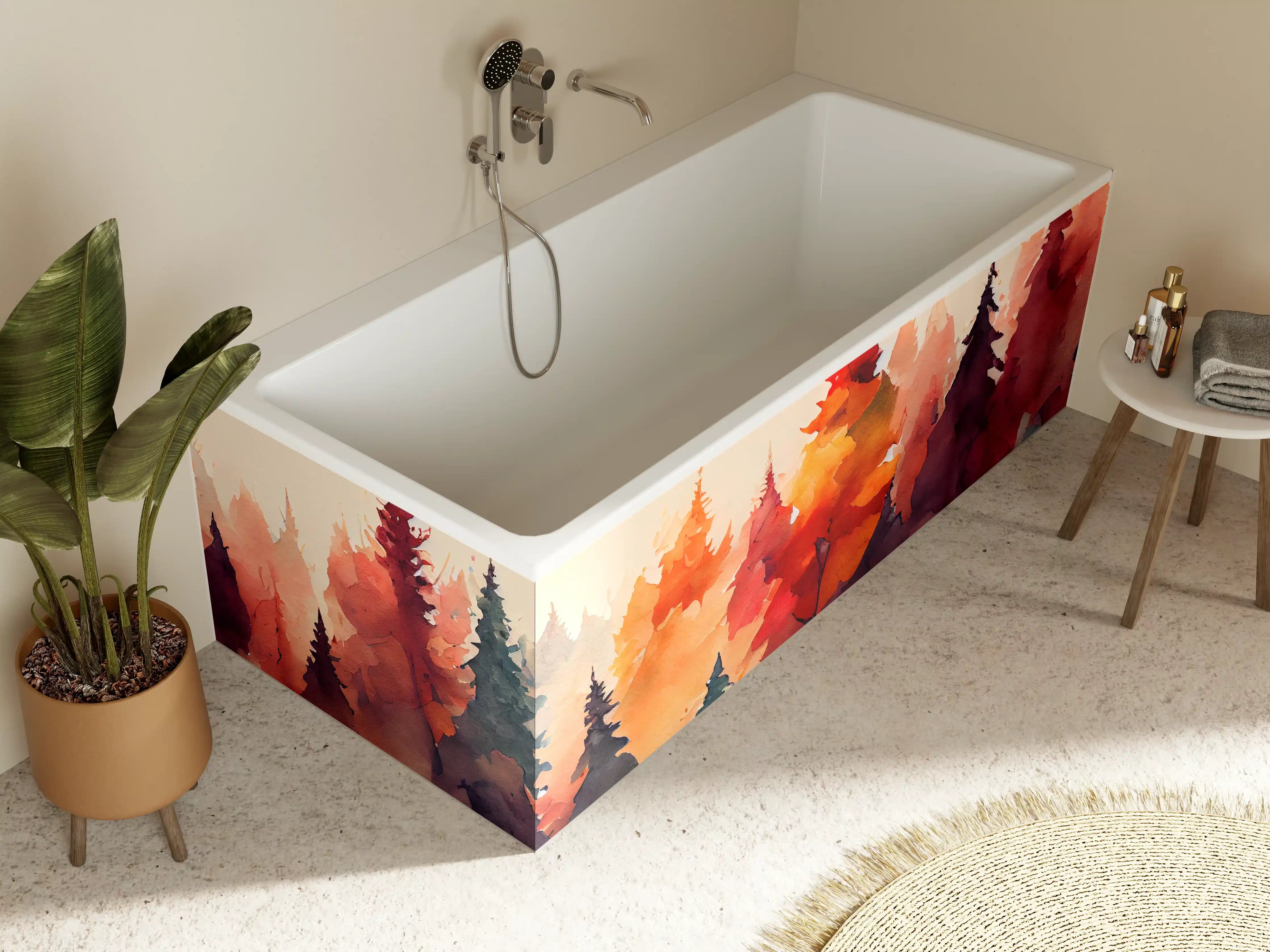 Badewannen-Rückwand - Farbenfroher Aquarell-Wald
