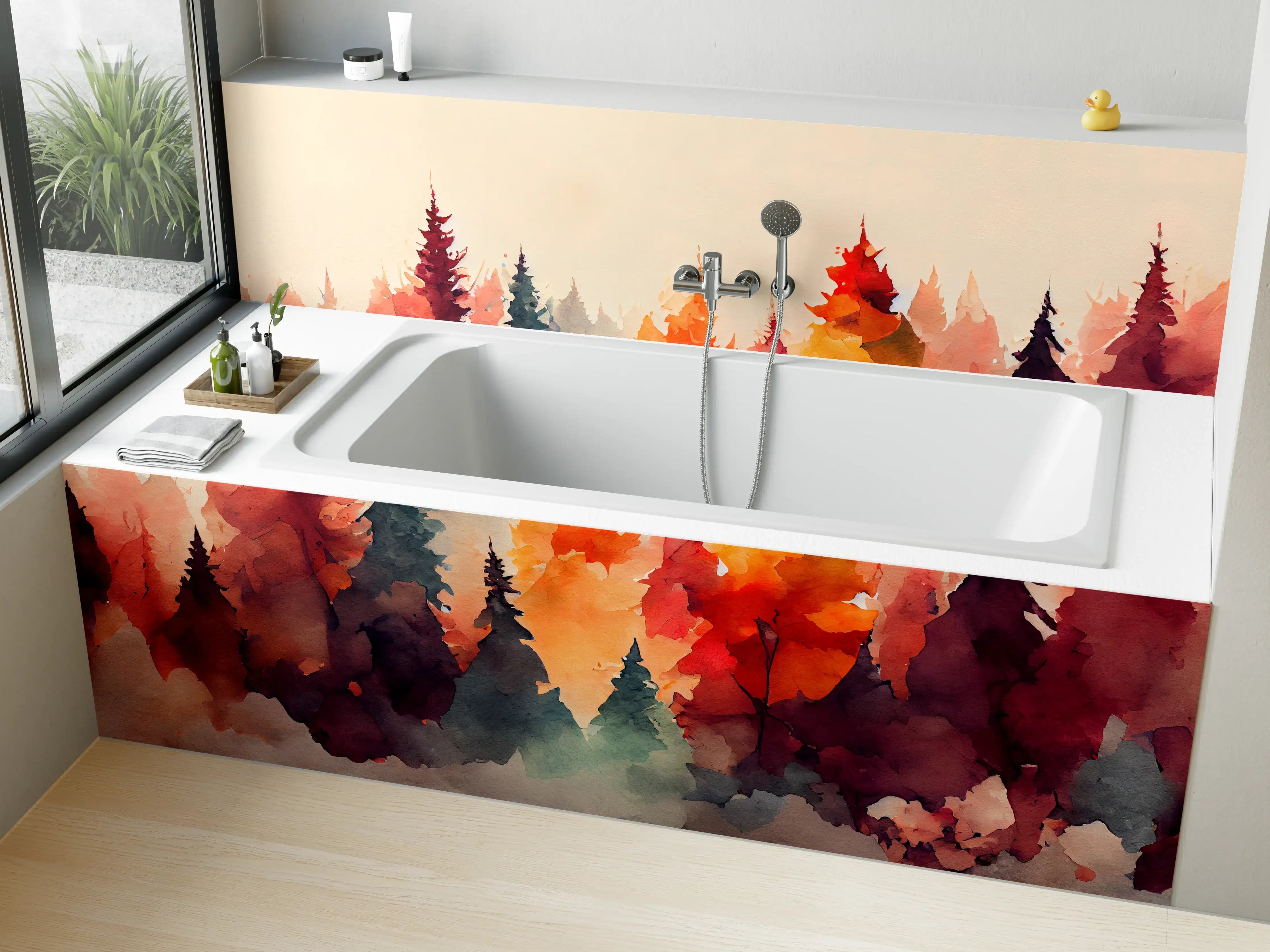 Badewannen-Rückwand - Farbenfroher Aquarell-Wald