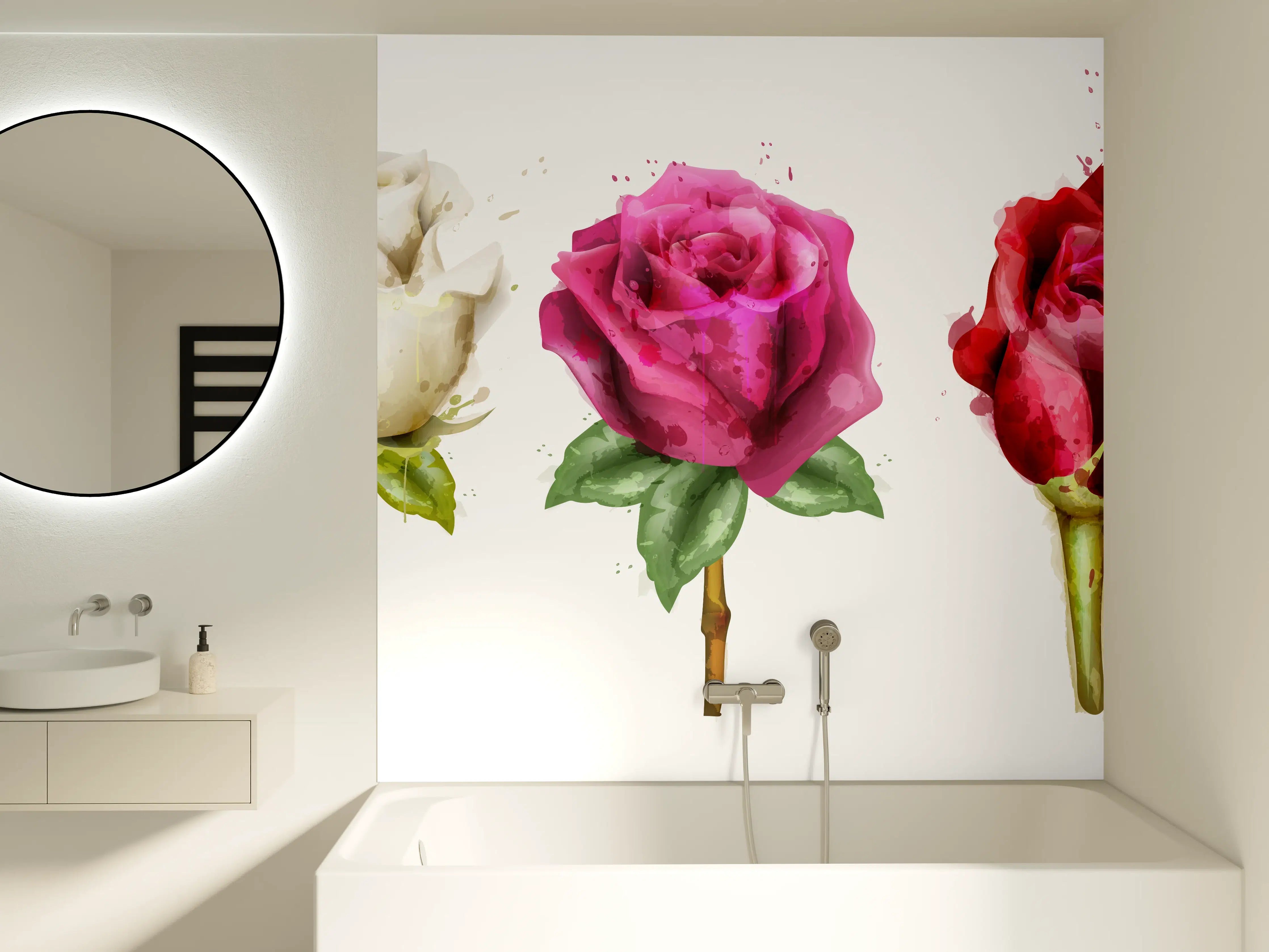 Badewannen-Rückwand - Farbenpracht Rosen Tropfen