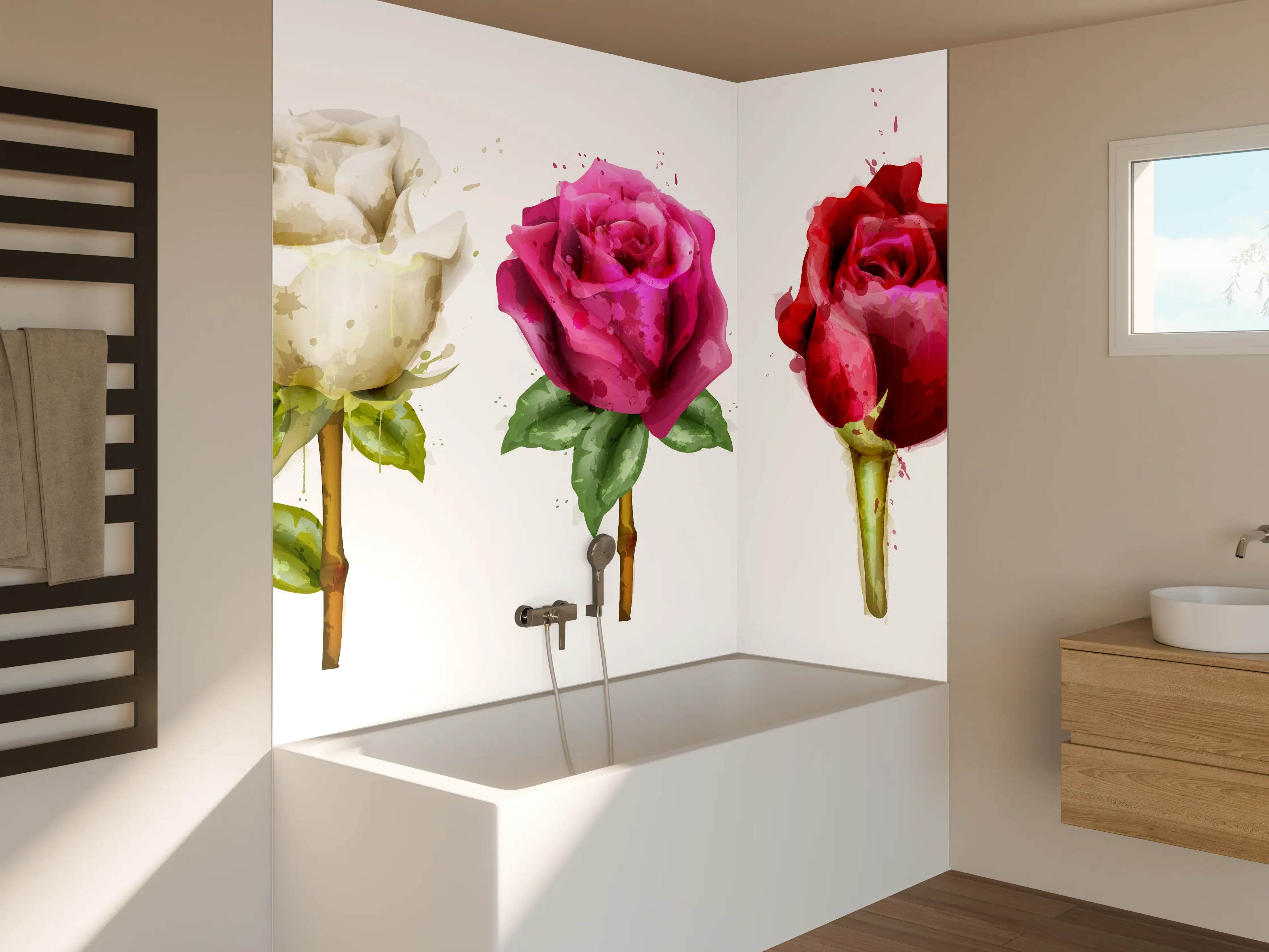 Badewannen-Rückwand - Farbenpracht Rosen Tropfen