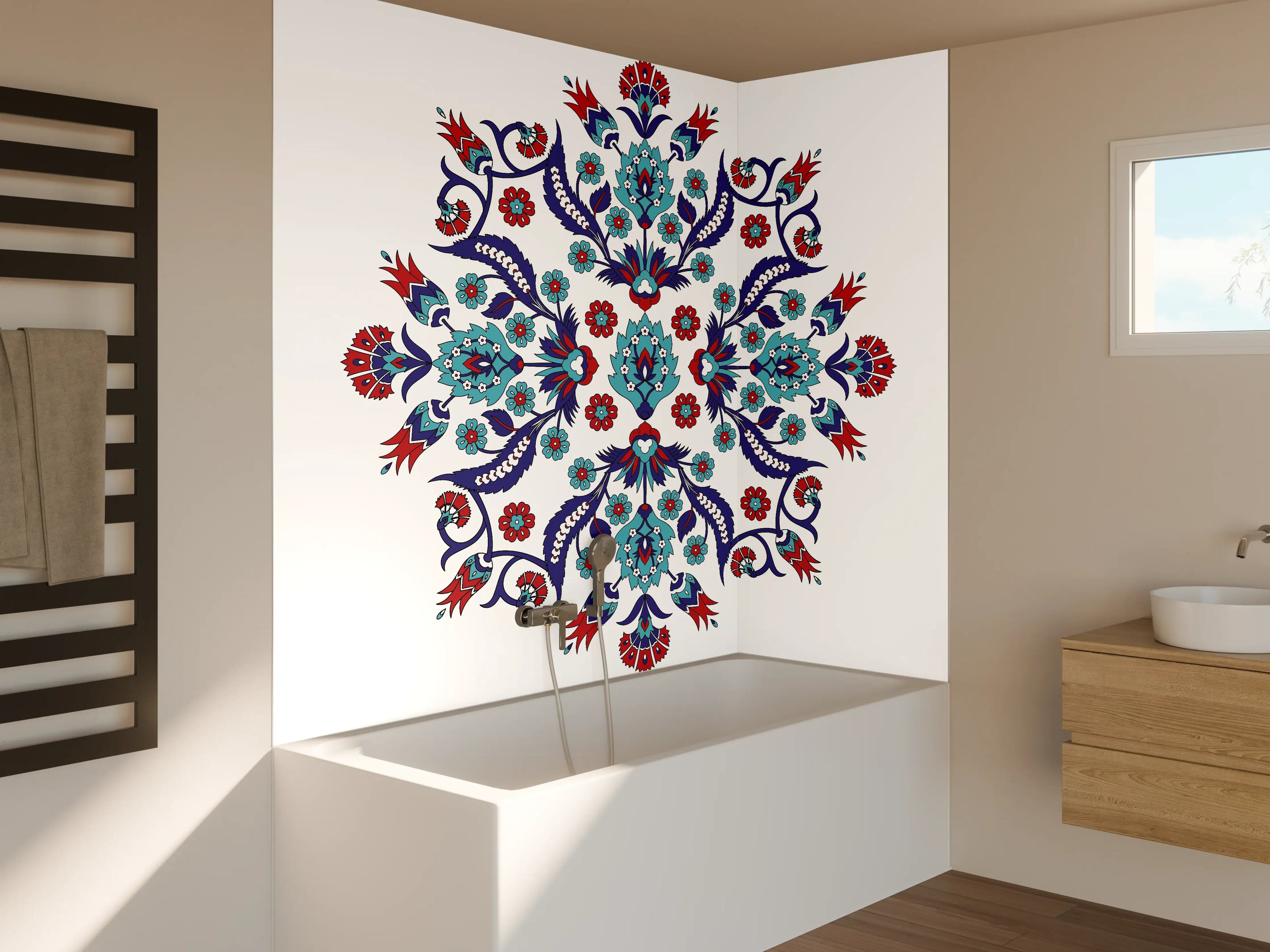 Badewannen-Rückwand - Farbenprächtiges Blumen Mandala