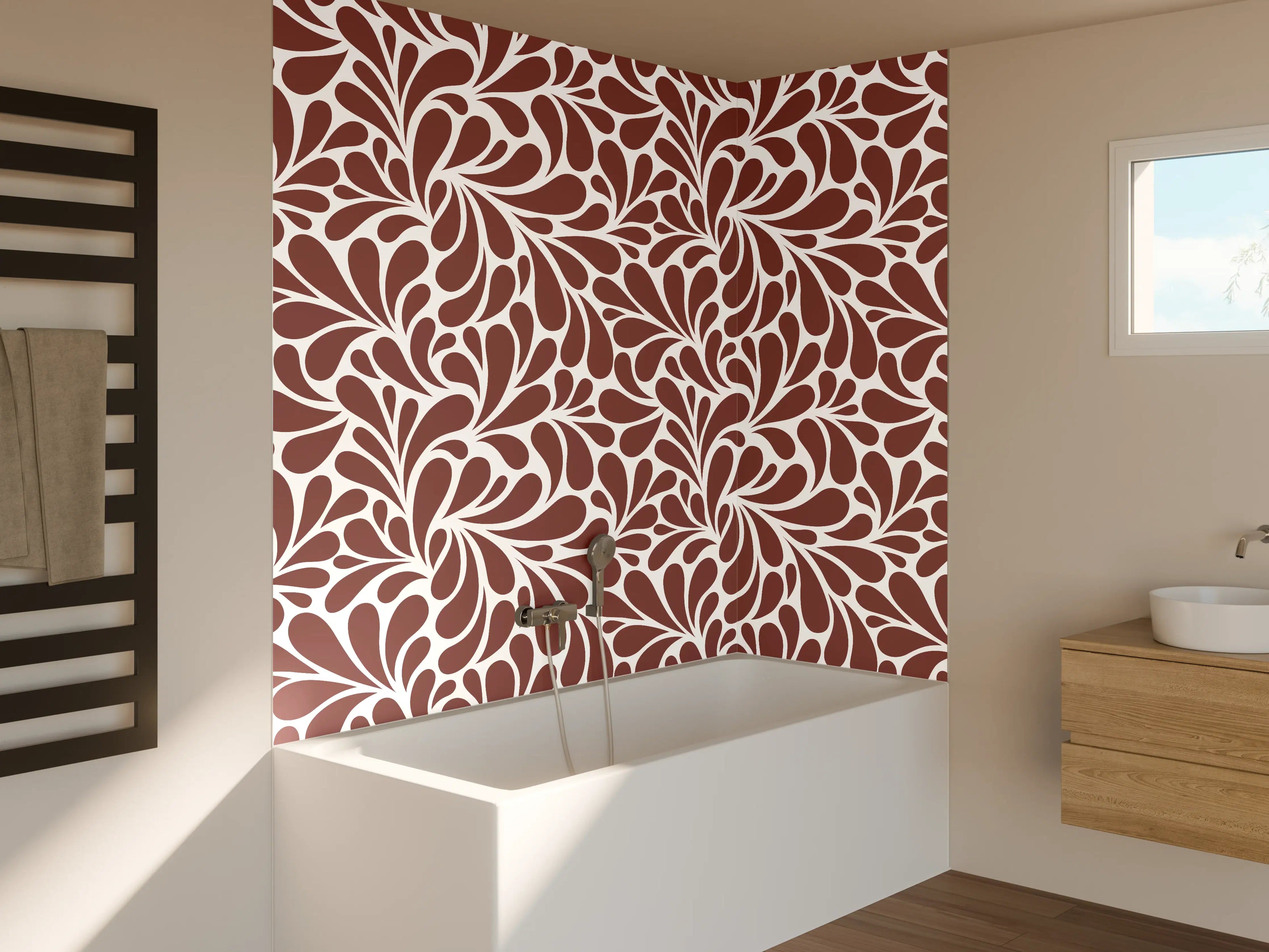 Badewannen-Rückwand - Feine Marmor-Textur in Braun und Weiß