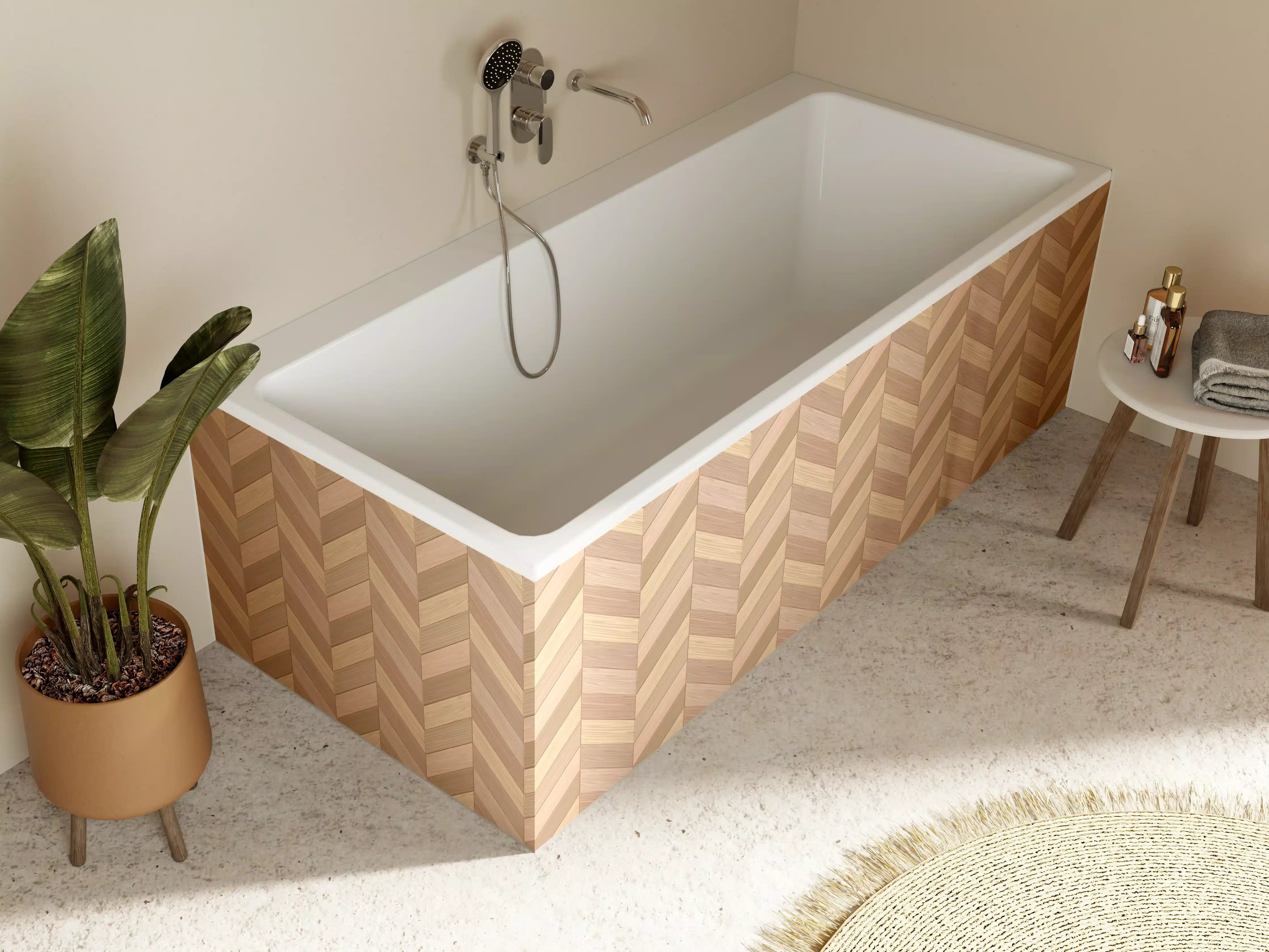 Badewannen-Rückwand - Fischgrät Parkett Braun