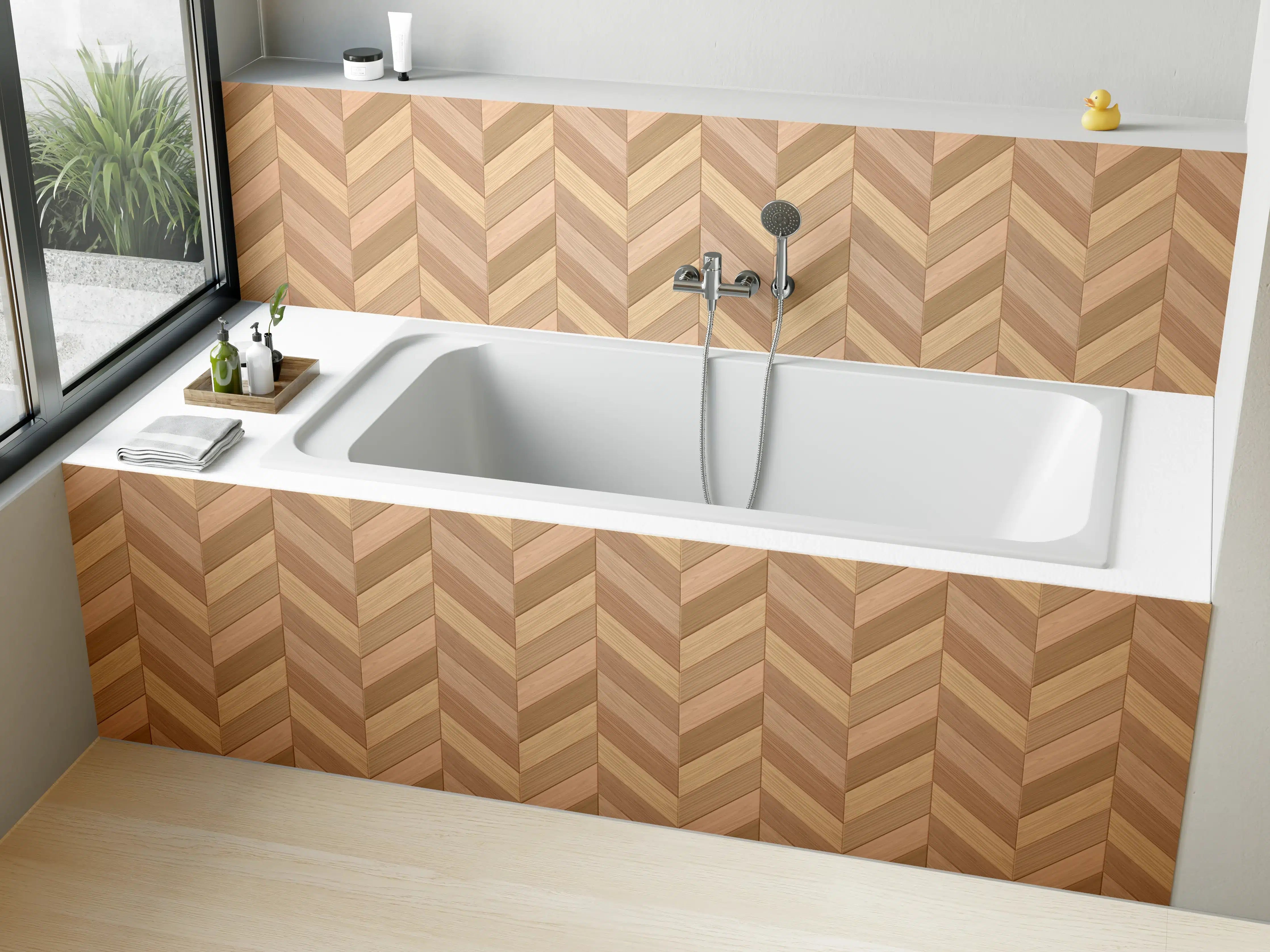 Badewannen-Rückwand - Fischgrät Parkett Braun