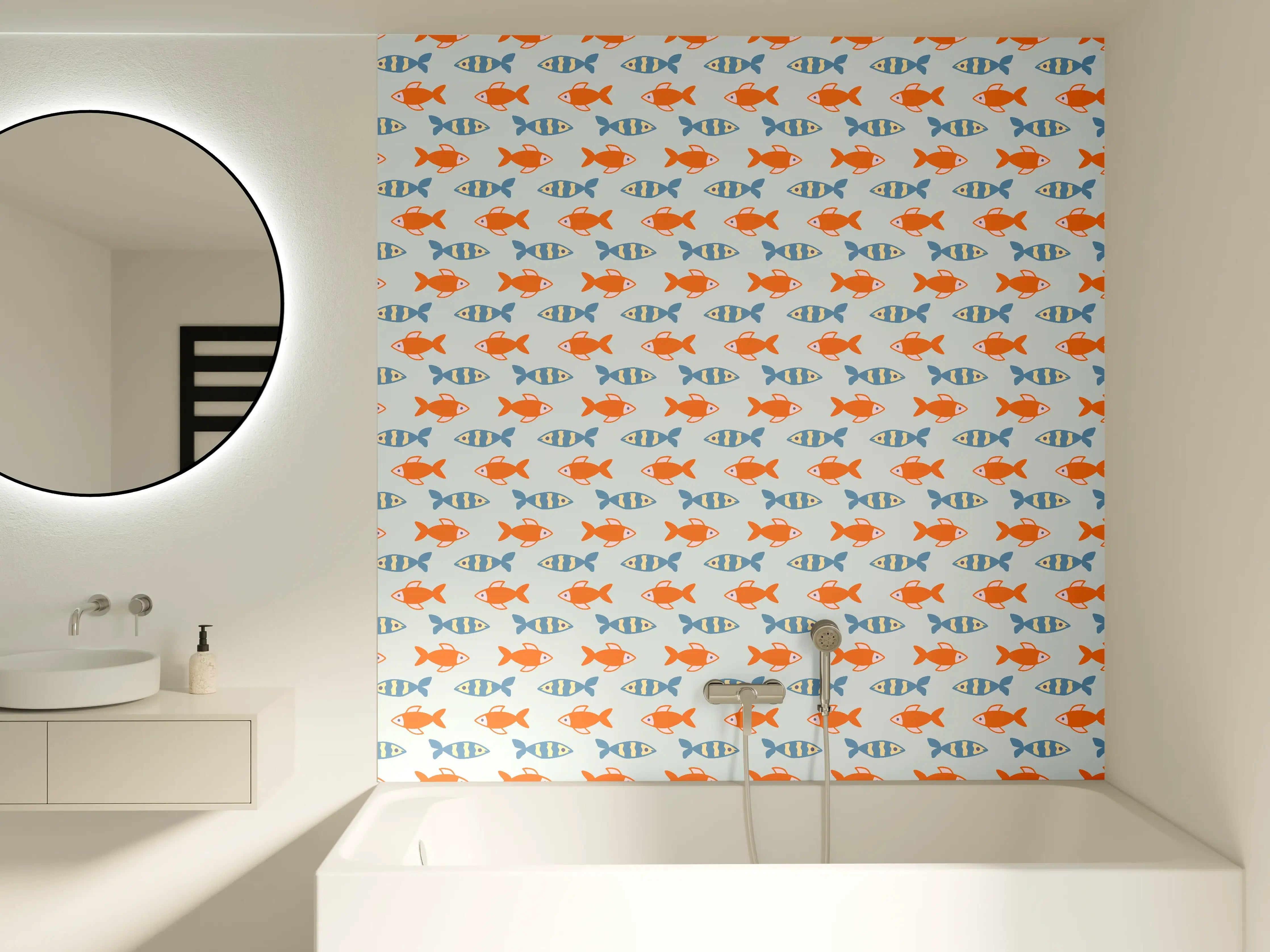 Badewannen-Rückwand - Fischmuster Orange-Blau