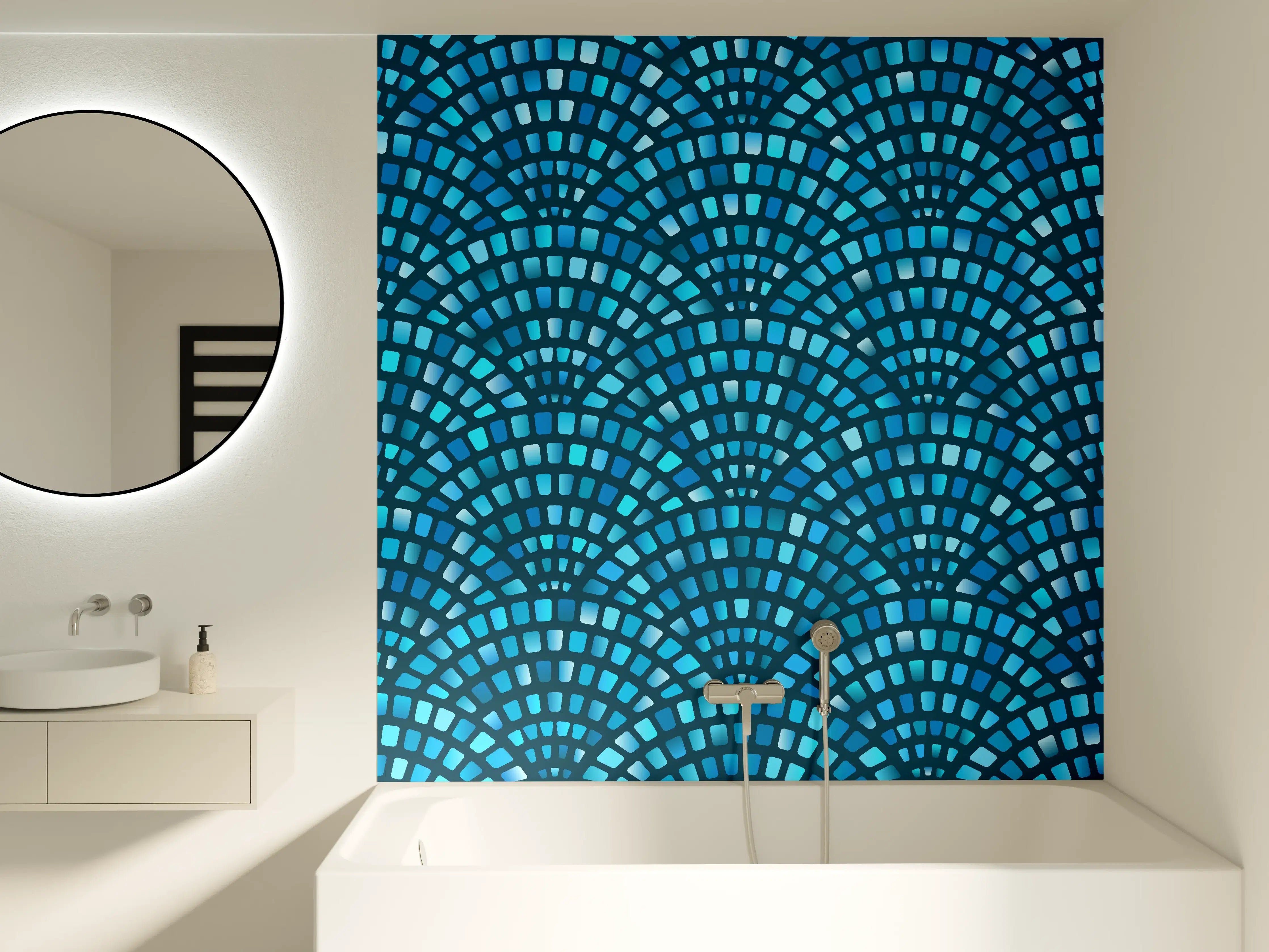 Badewannen-Rückwand - Fischschuppen Mosaik in Türkis
