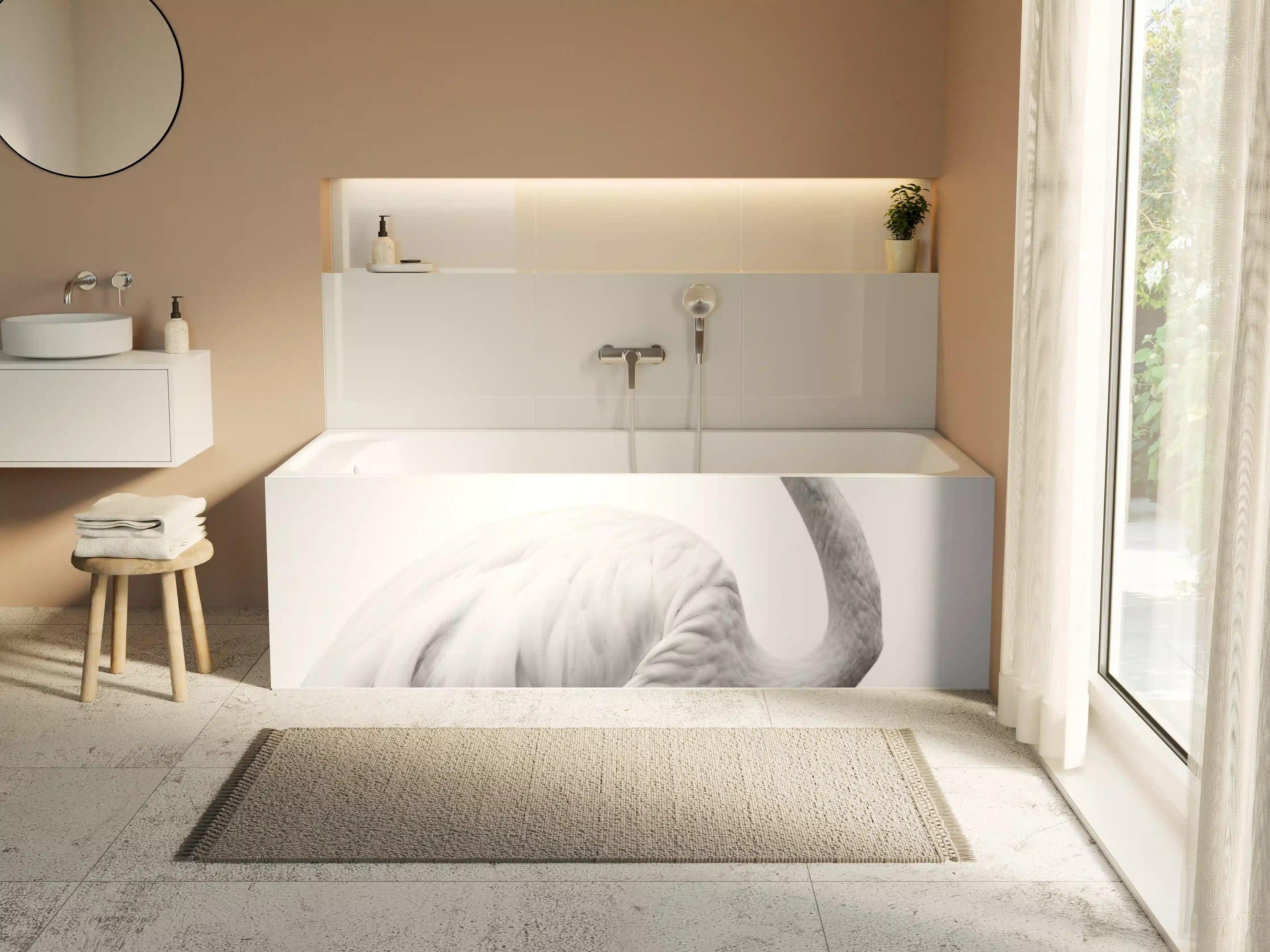 Badewannen-Rückwand - Flamingo - schwarz-weiß