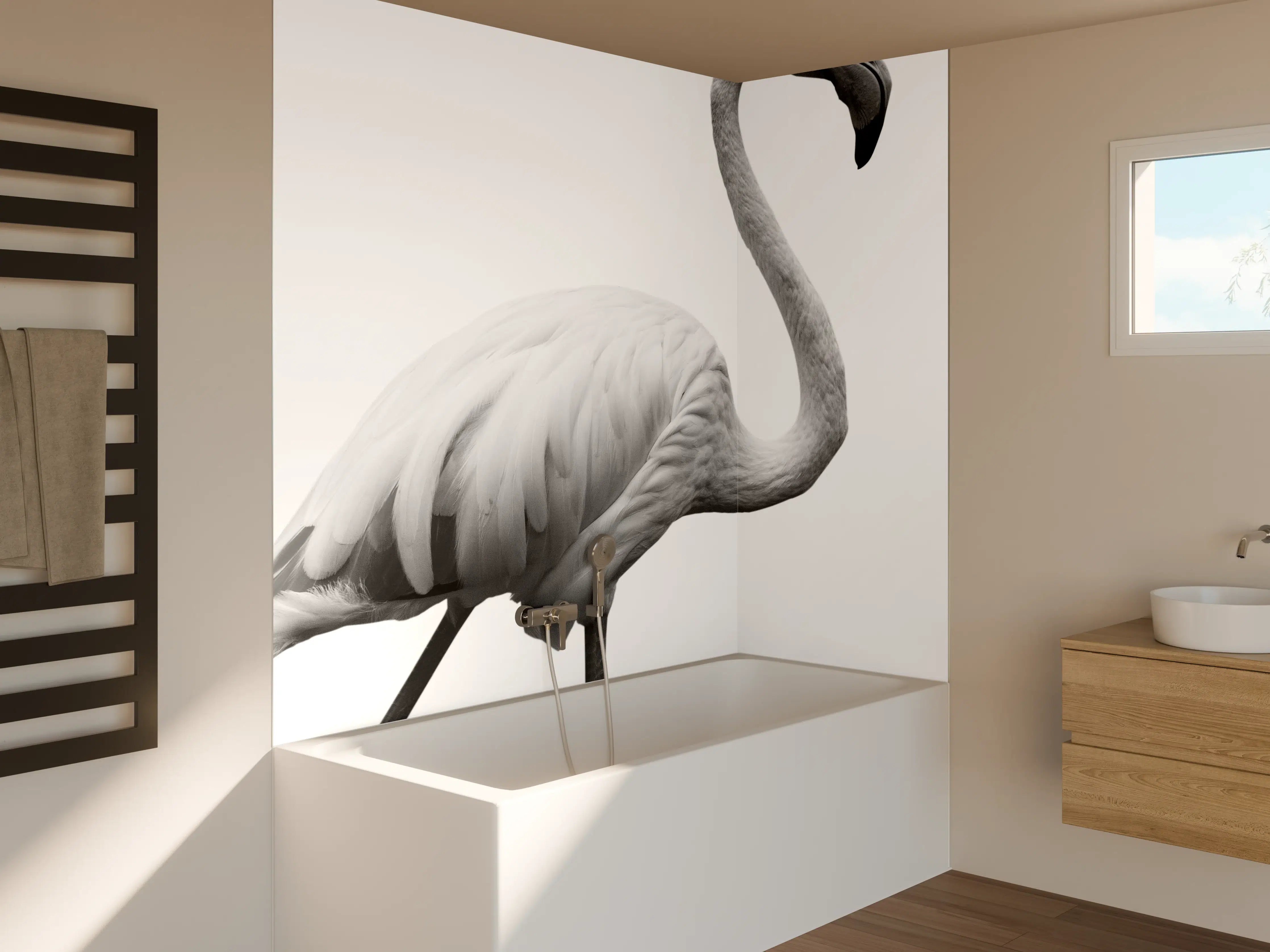 Badewannen-Rückwand - Flamingo - schwarz-weiß