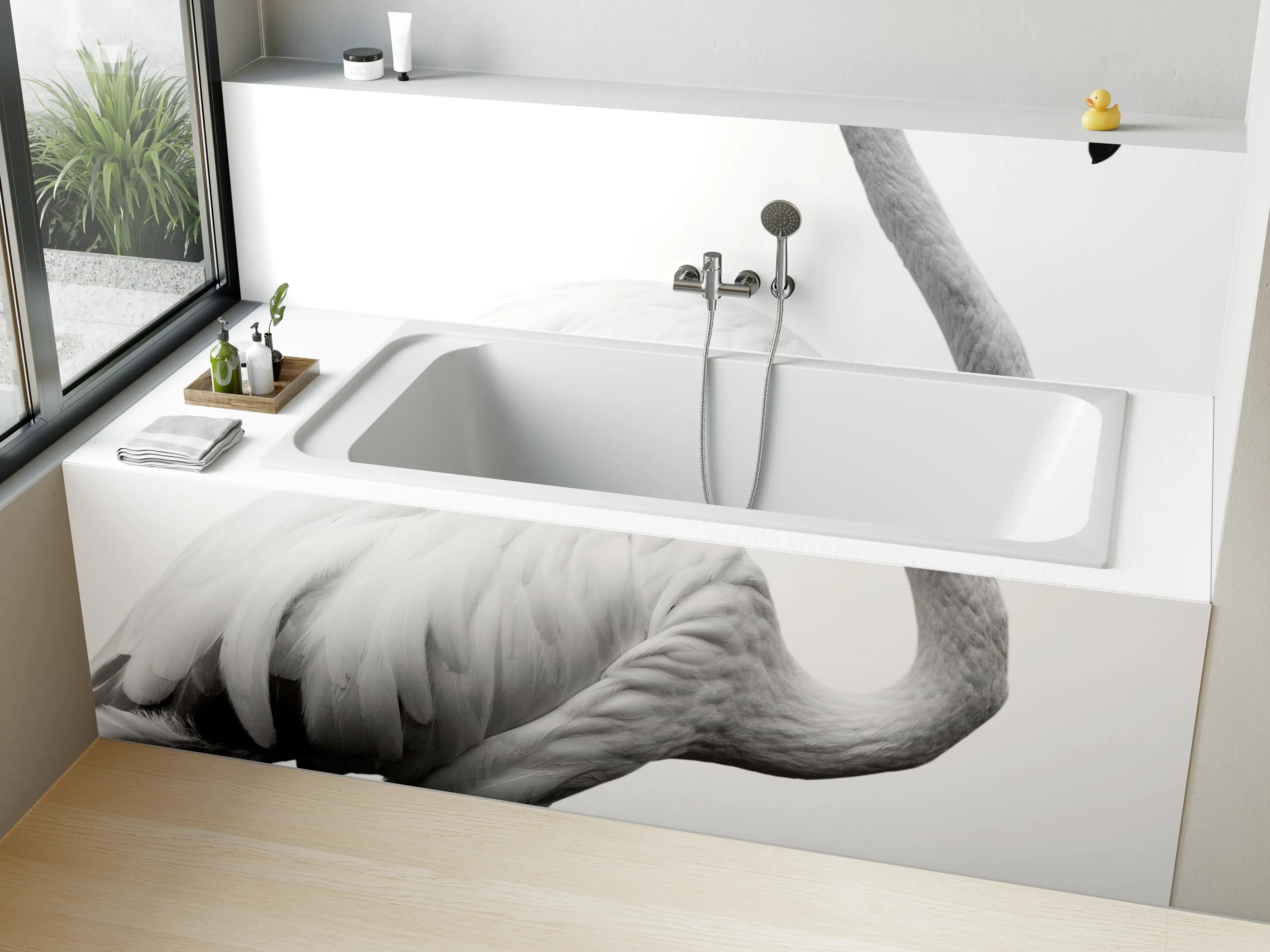Badewannen-Rückwand - Flamingo - schwarz-weiß