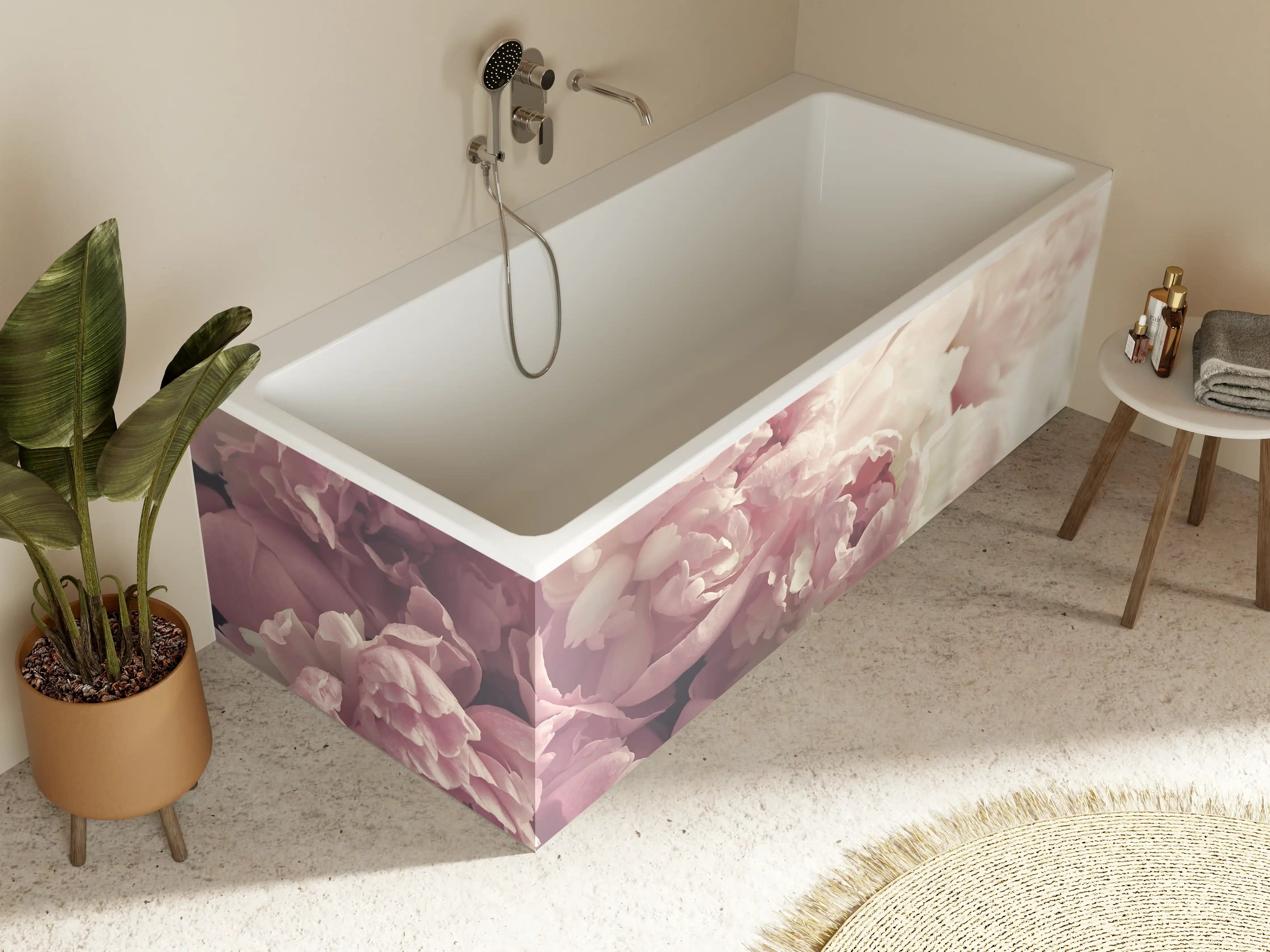 Badewannen-Rückwand - Flauschige rosa Pfingstrosen - Vintage