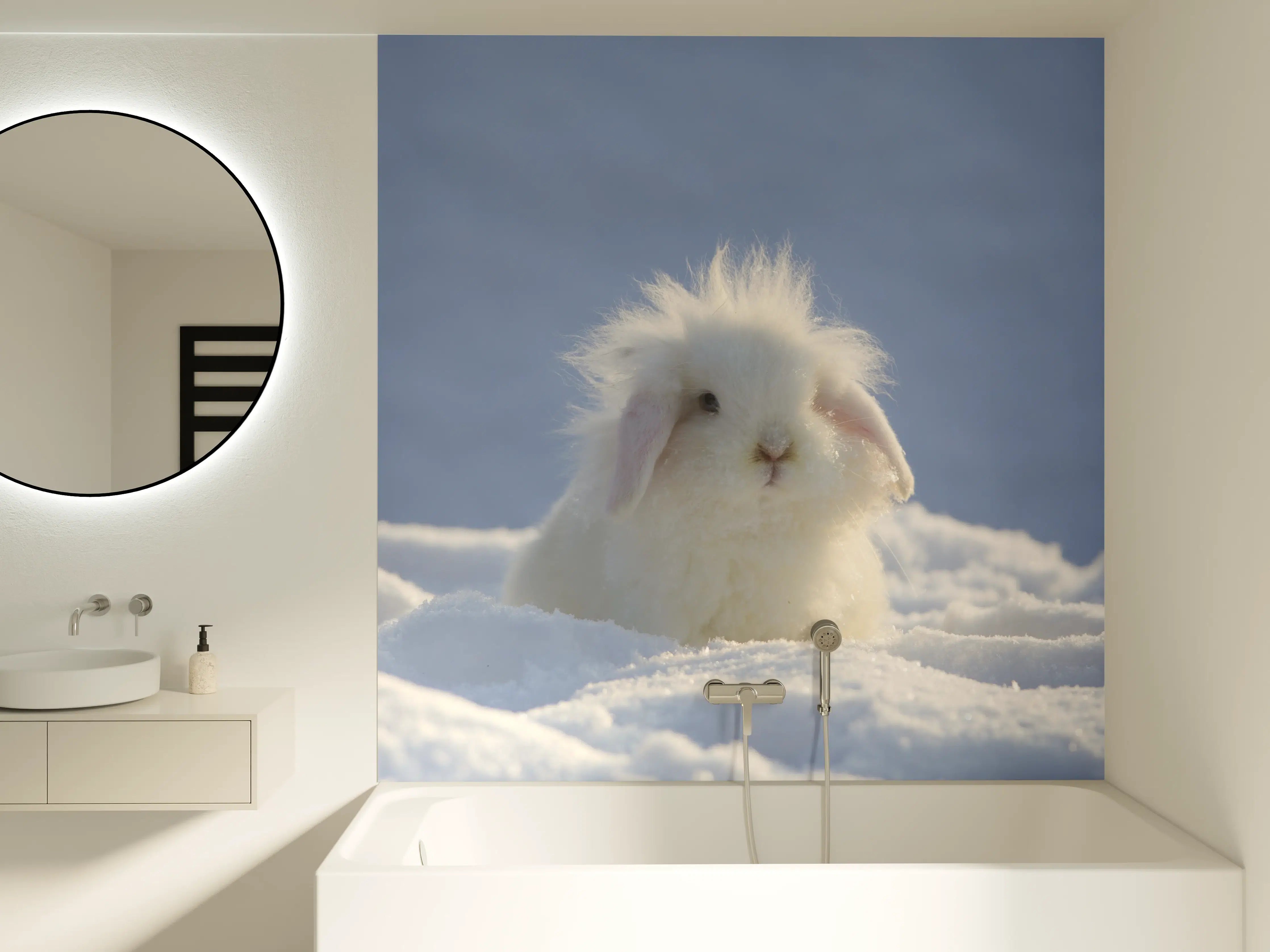 Badewannen-Rückwand - Flauschiges Kaninchen im Schnee