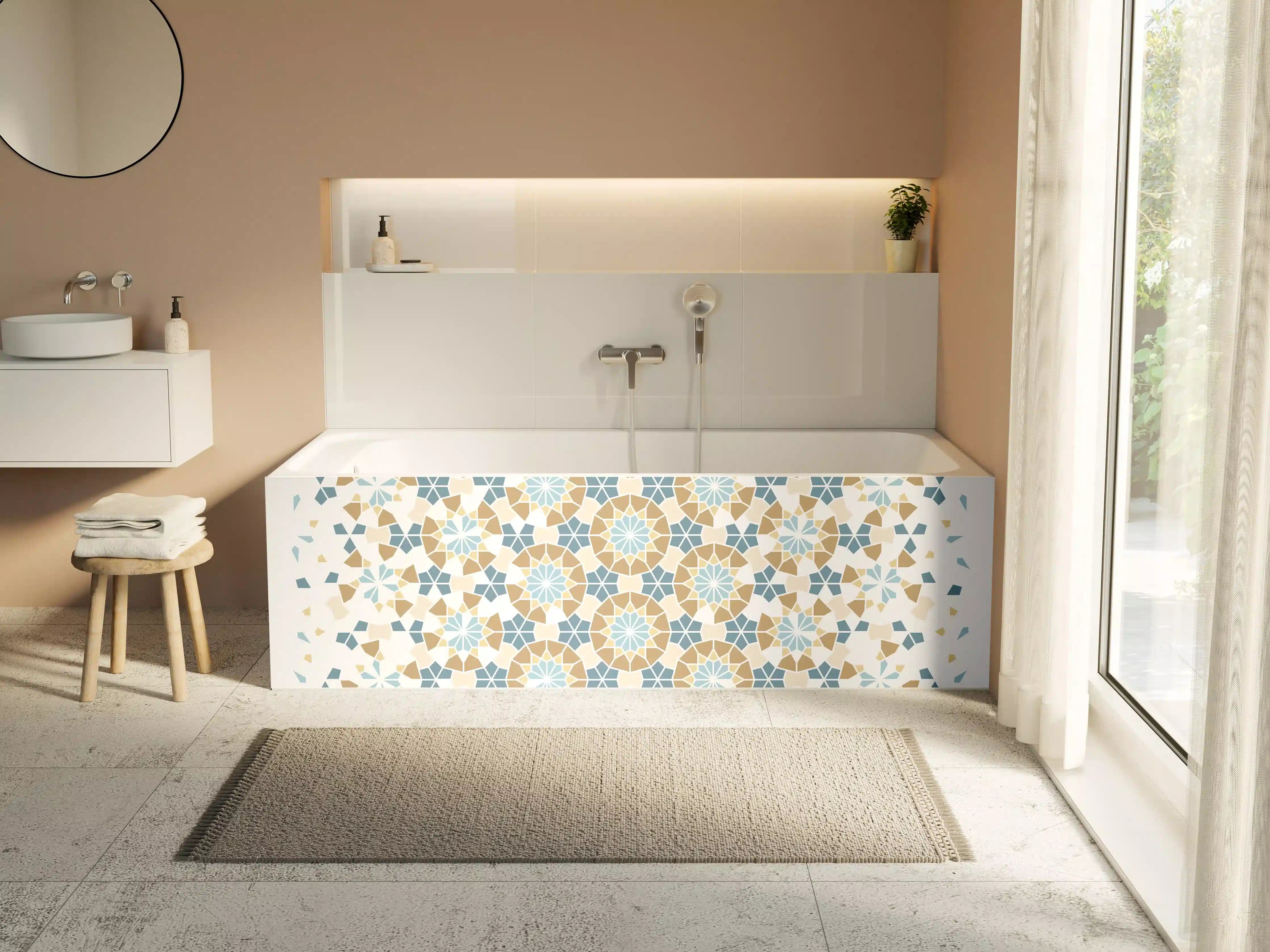 Badewannen-Rückwand - Fliesen eckige Geometrie