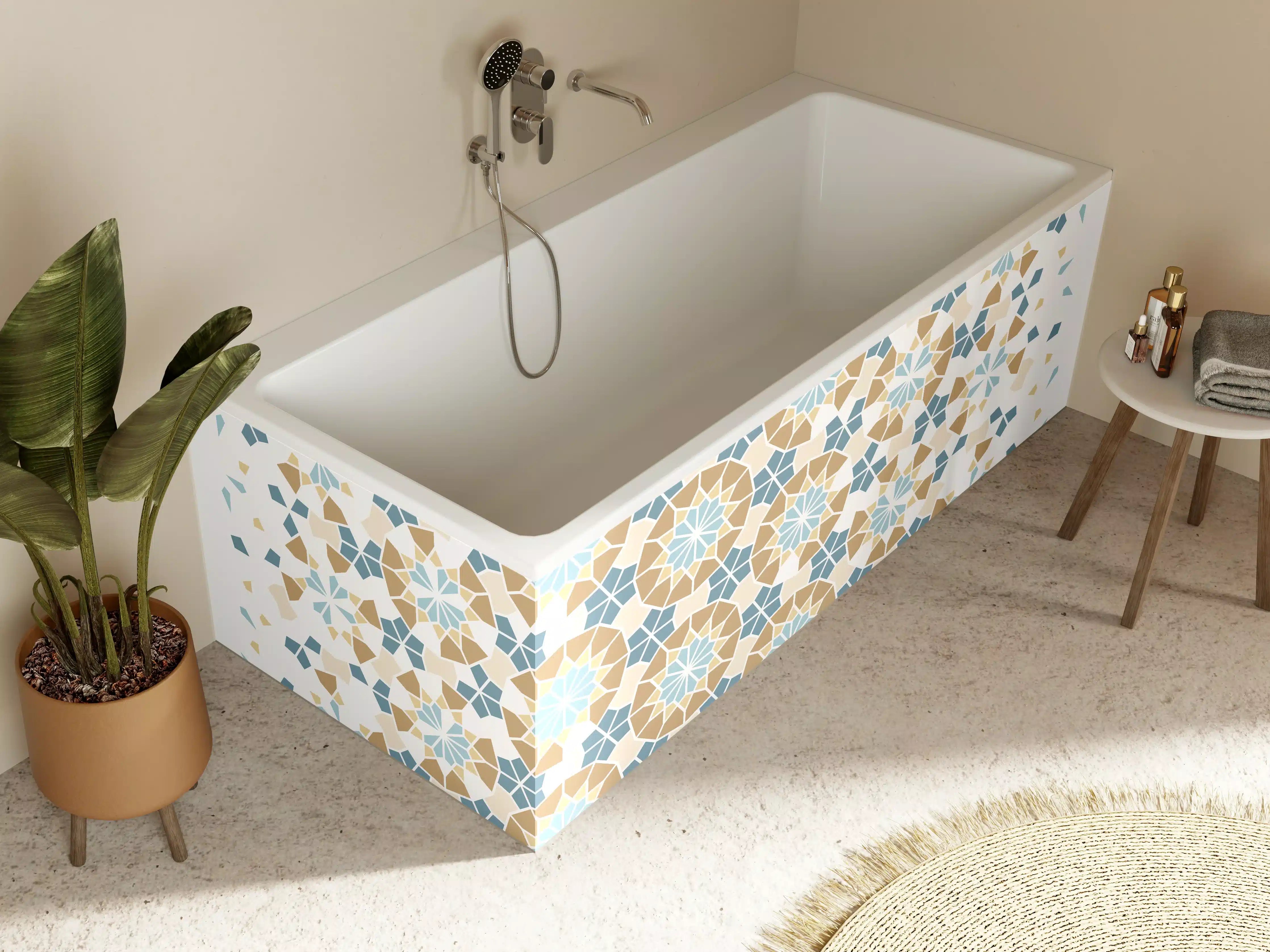 Badewannen-Rückwand - Fliesen eckige Geometrie