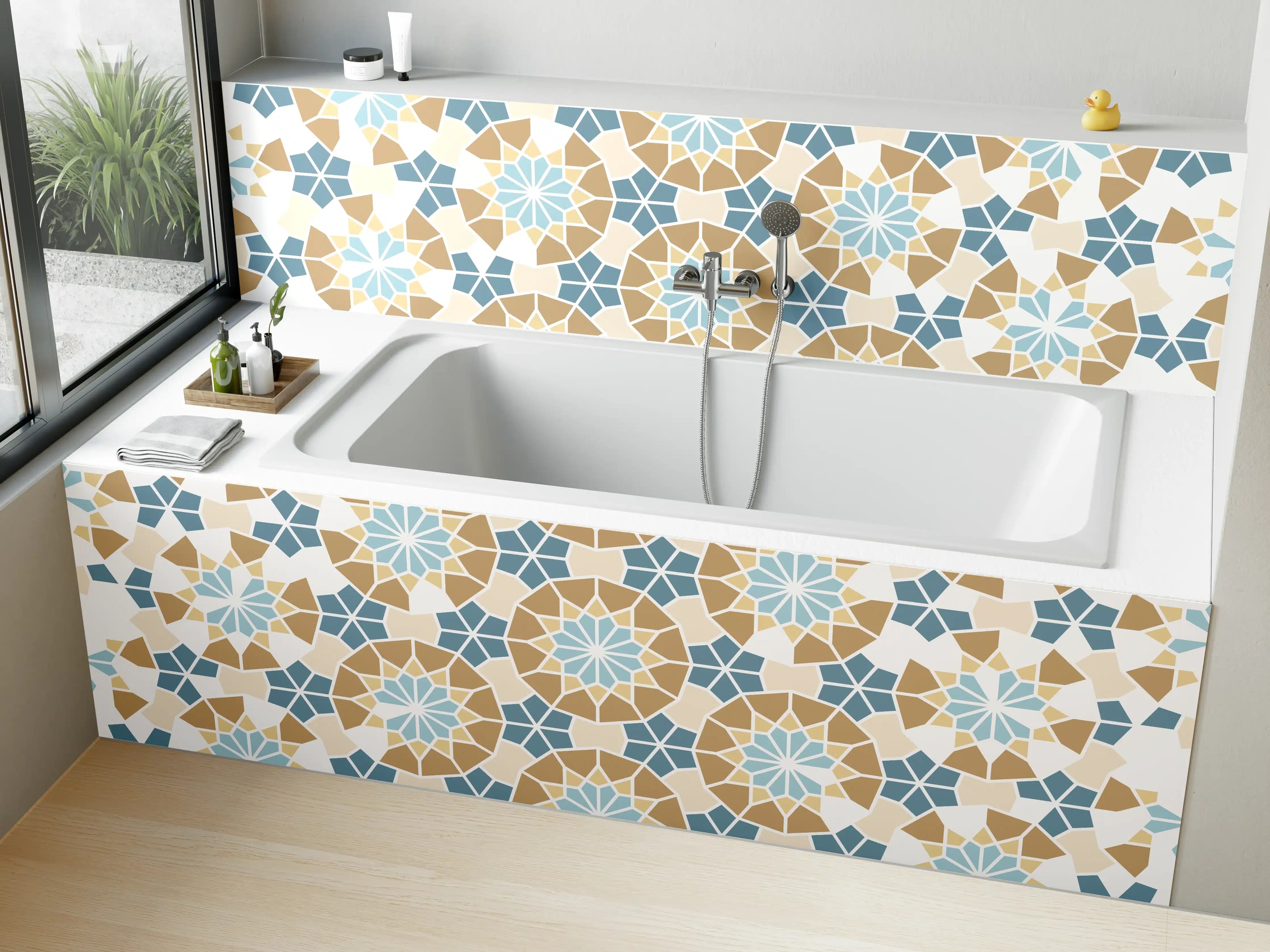 Badewannen-Rückwand - Fliesen eckige Geometrie