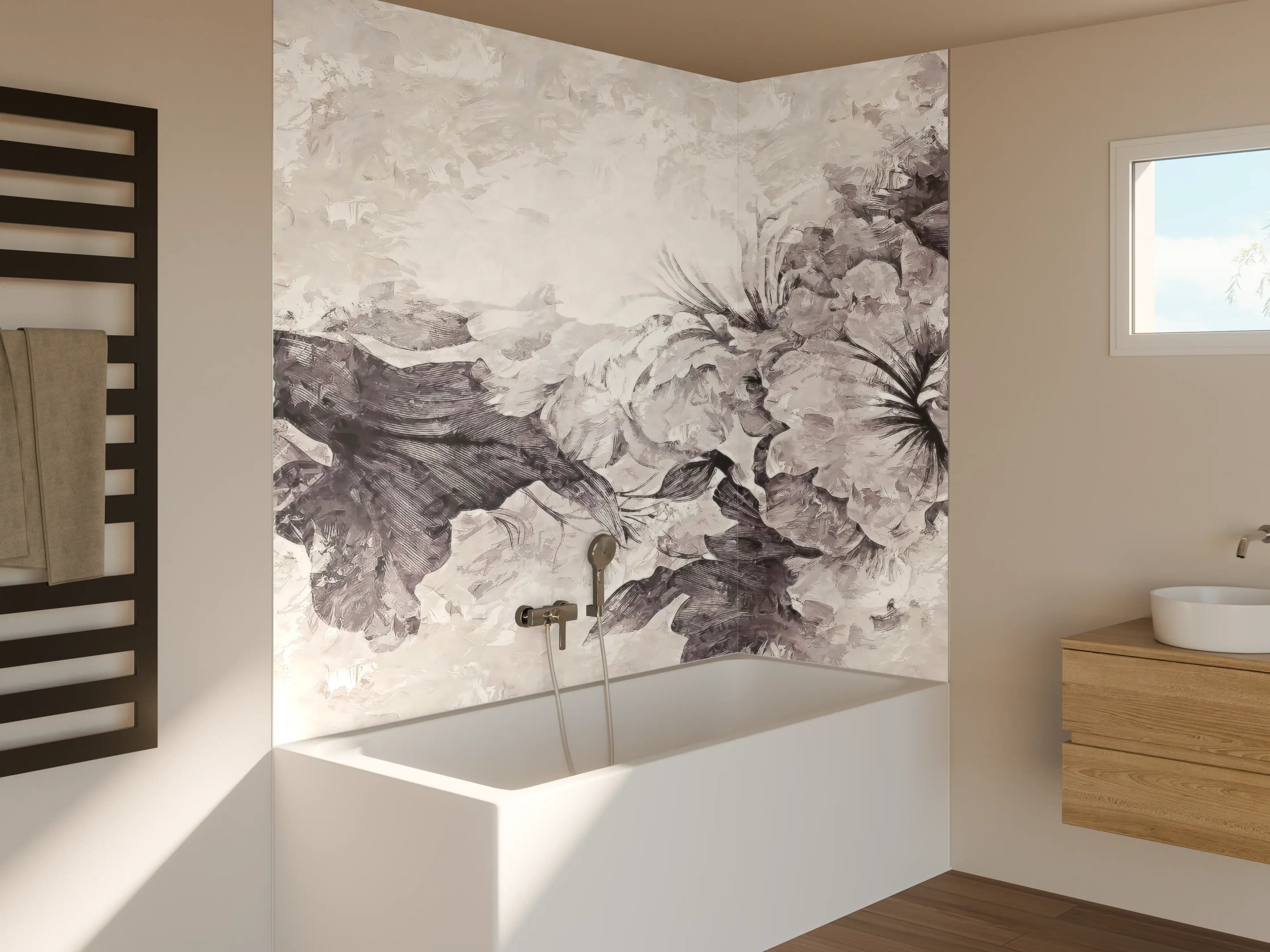 Badewannen-Rückwand - Floral Grau Abstrakte Textur