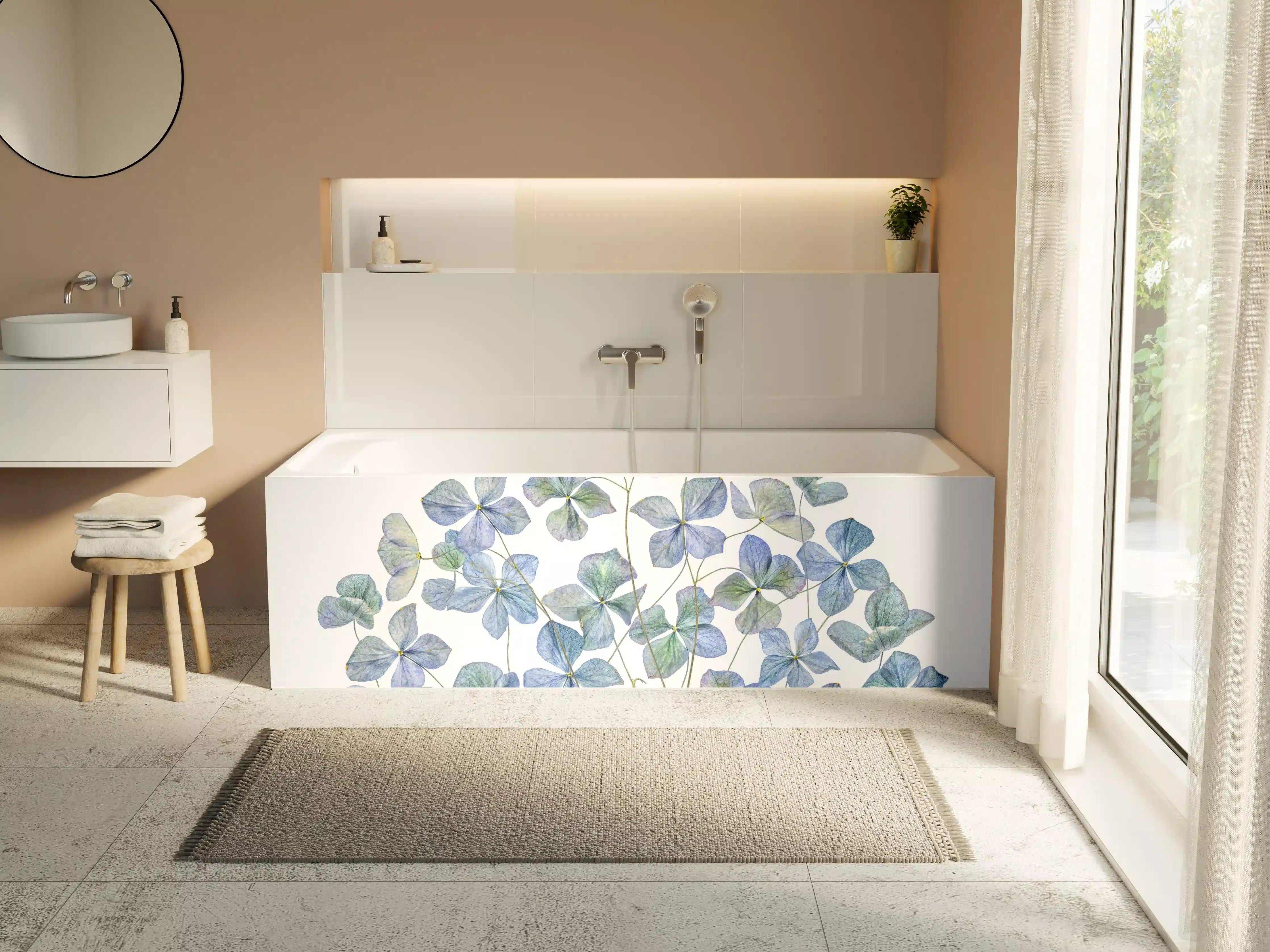 Badewannen-Rückwand - Florale Darstellung - Blaue Blumen